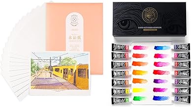 [[====Paul Rubens Watercolor Paint 14 Vibrant Neon Colors Watercolor Paint Set, Opera Series 5ml Each Tube with Watercolor Paper Cold Press, 20 Sheets
