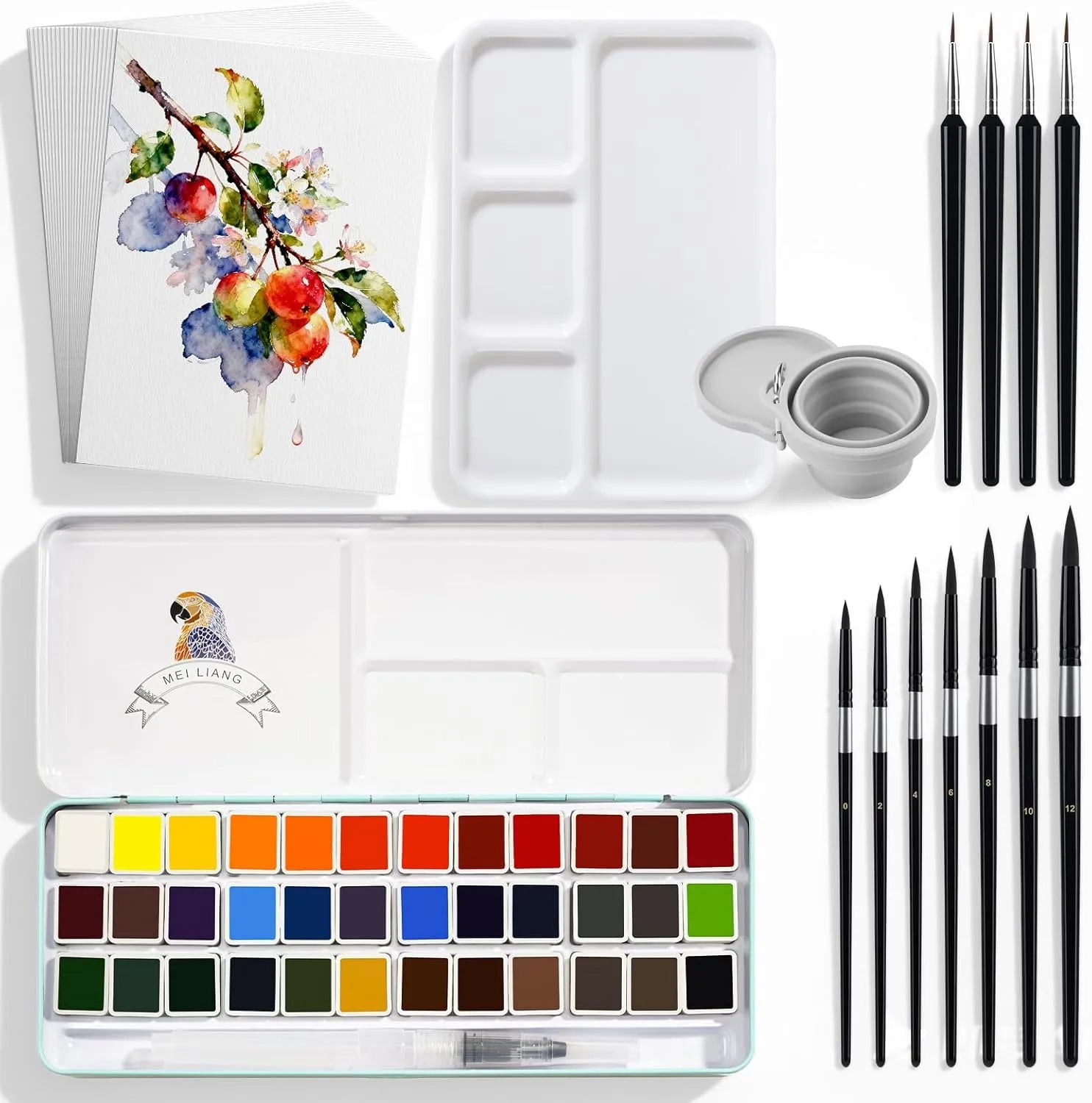[[======36 Color Solid Watercolor Paint Set with Watercolor Tool Kit (20 watercolor paper, 11 brushes, 1 collapsible water cup and 1 palette) for Beginners, Students & Outdoor Painting