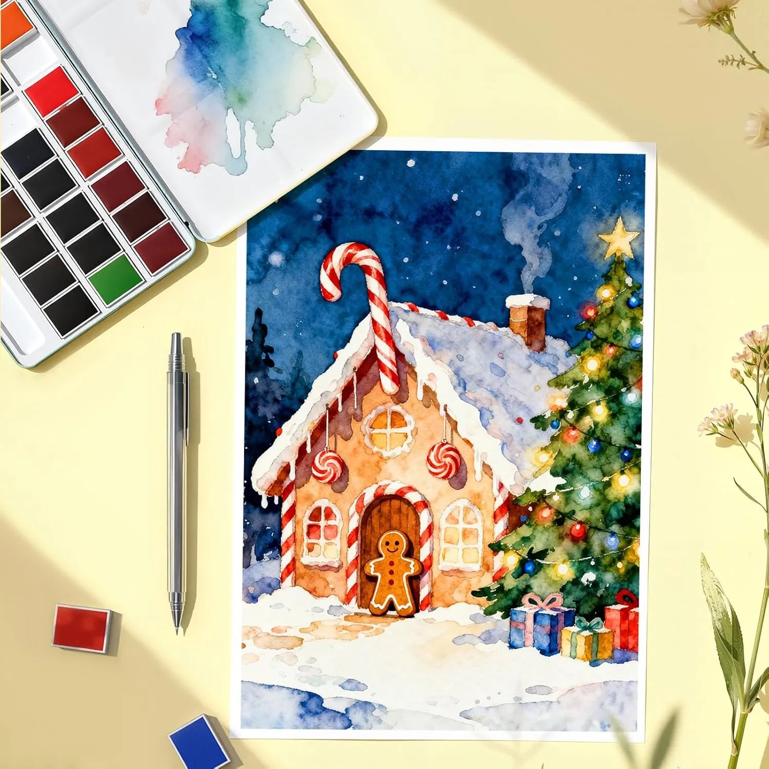 [[======36 Color Solid Watercolor Paint Set with Watercolor Tool Kit (20 watercolor paper, 11 brushes, 1 collapsible water cup and 1 palette) for Beginners, Students & Outdoor Painting