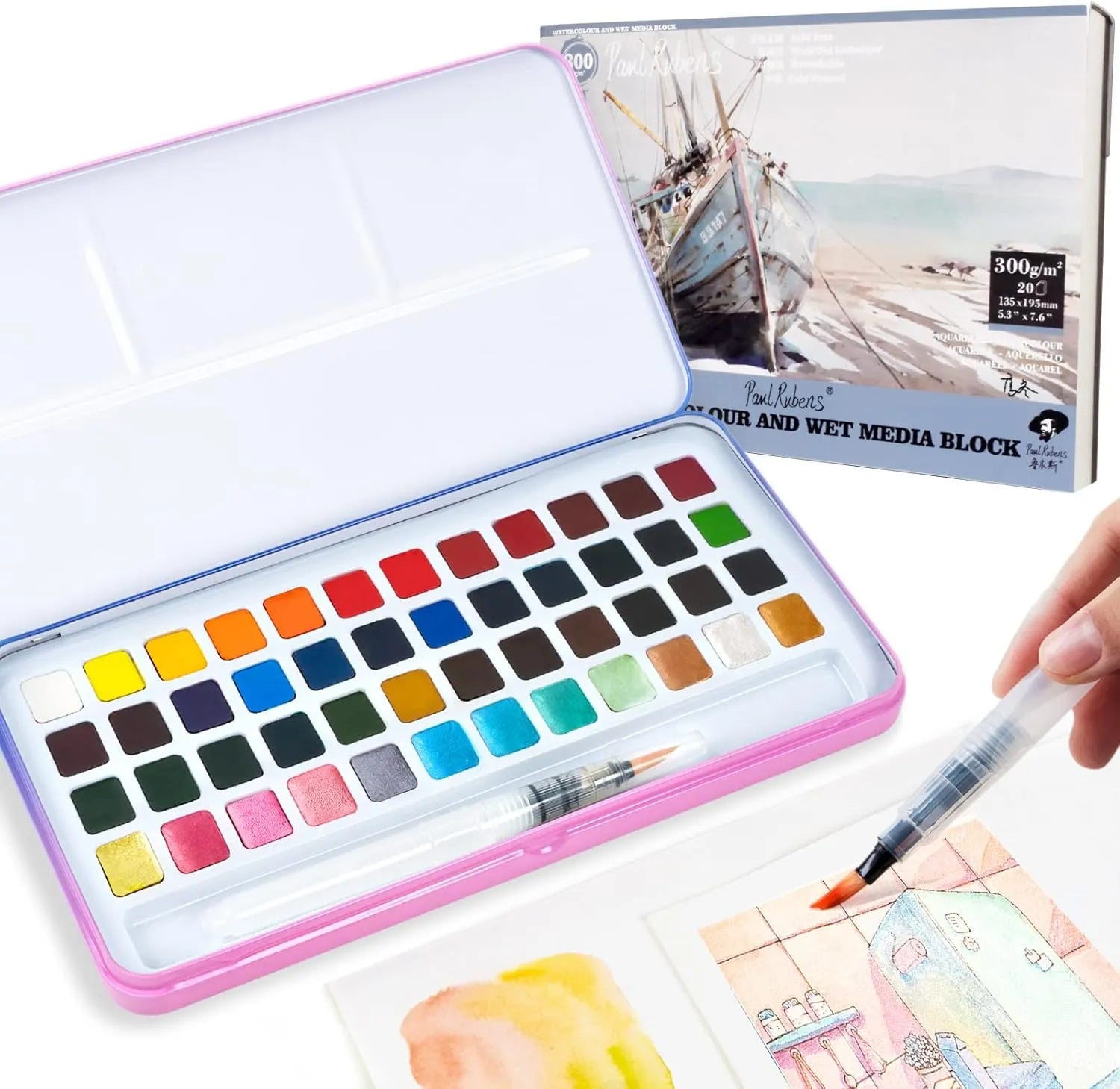 [[=======Meiliang 48 Colors Watercolor Paint Set with 36 Vibrant Colors 12 Glitter Colors and Watercolor Block, High Transparency Not Chalky, Easy to Rewet and Mix Suitable for Beginners and Professionals