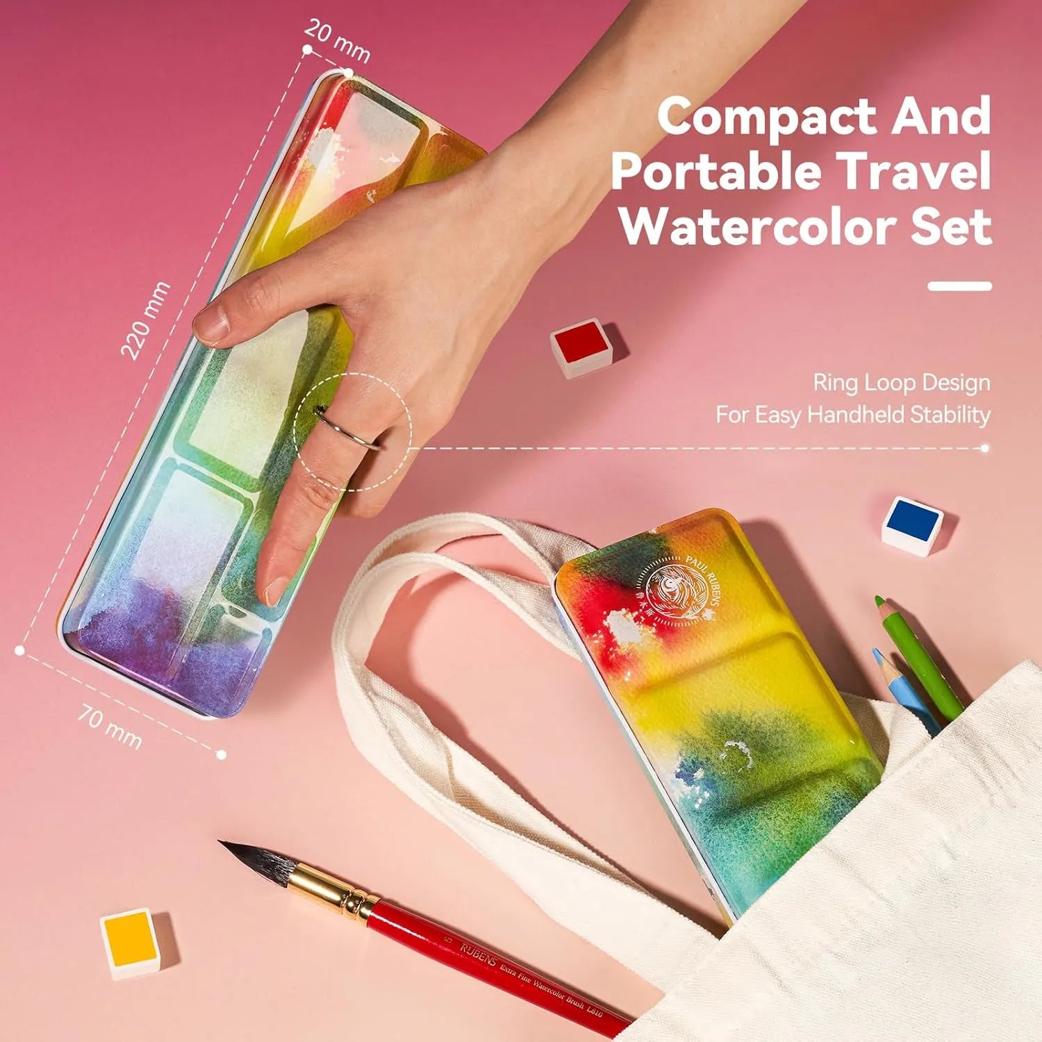 [[=======Paul Rubens 24 Colors Solid Watercolor Paint And 5.5 x 5.5 Inches Organ Style Watercolor Paper, 140lb/300GSM 50% Cotton Hot Pressed Pack of 2 (14 Sheets)