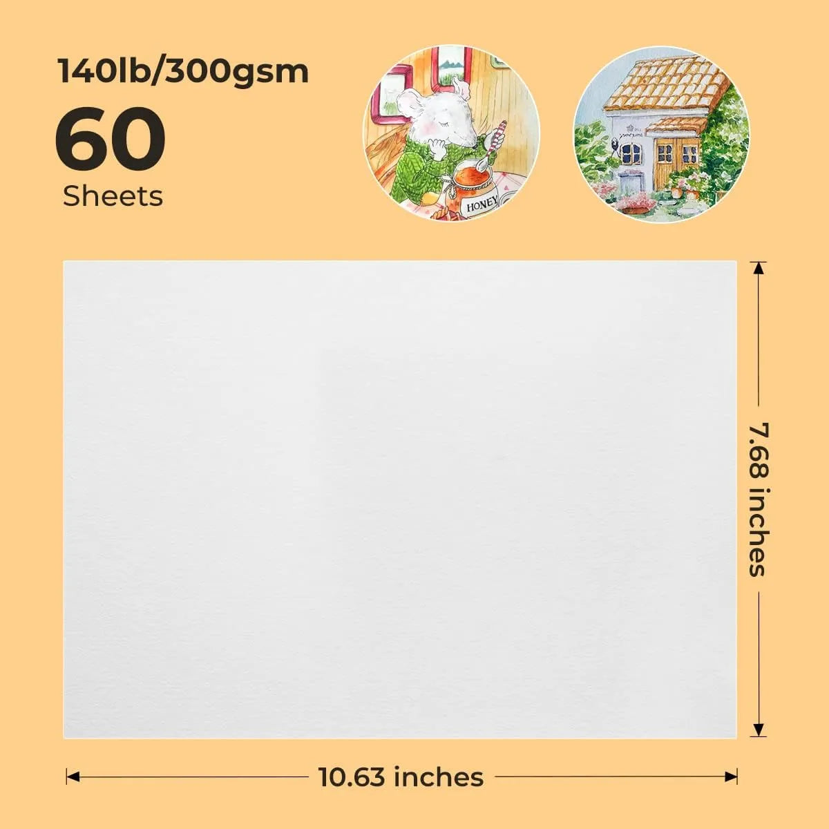 [[======Paul Rubens 60 Sheets Watercolor Paper,Hot Press 50% Cotton&140lb /300gsm Acid-Free  White Paper for Artists, Students & Adults£¨10.63 * 7.68 inch£©
