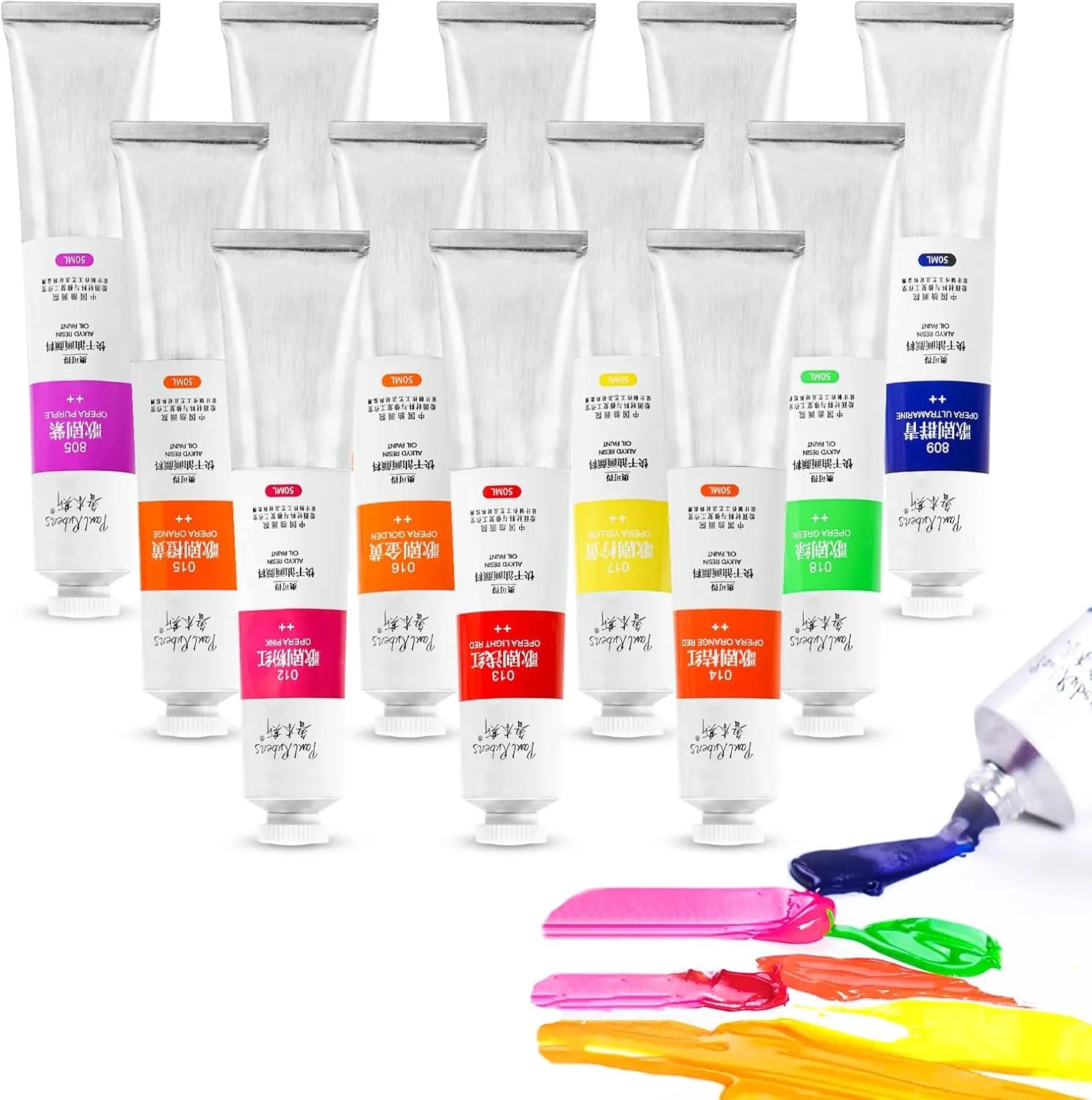 [[======Paul Rubens Oil Paint, 12 Neon Colors with High Saturation, 50ml Large Tubes, Faster Drying Time, Art Supplies for Artists, Students, Beginners