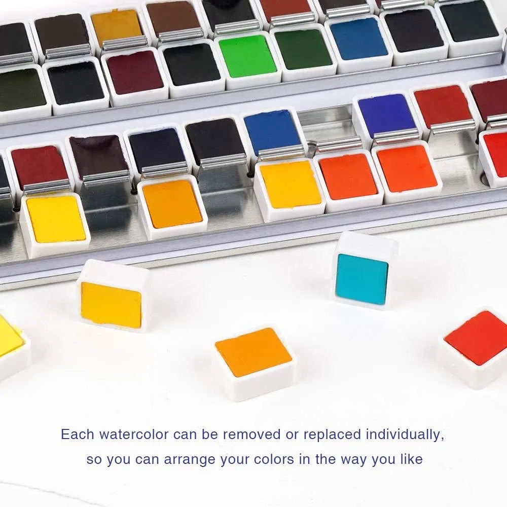 [[========Paul Rubens Watercolor Paint Artist Grade, 48 Colors Watercolor Paints Set Solid Cakes with Palette and Watercolor Journal 100% Cotton Hot Press For Artists Painters