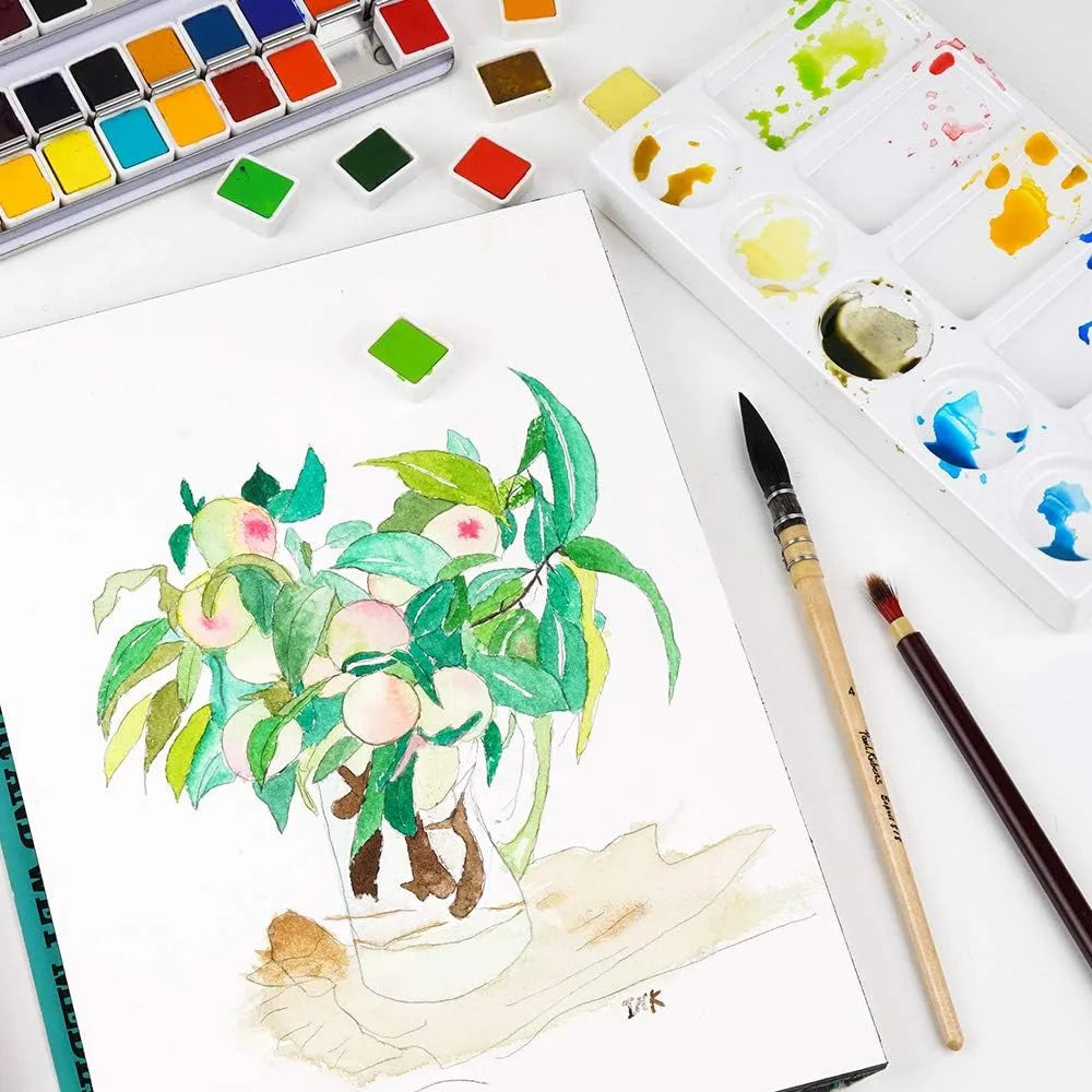 [[========Paul Rubens Watercolor Paint Artist Grade, 48 Colors Watercolor Paints Set Solid Cakes with Palette and Watercolor Journal 100% Cotton Hot Press For Artists Painters