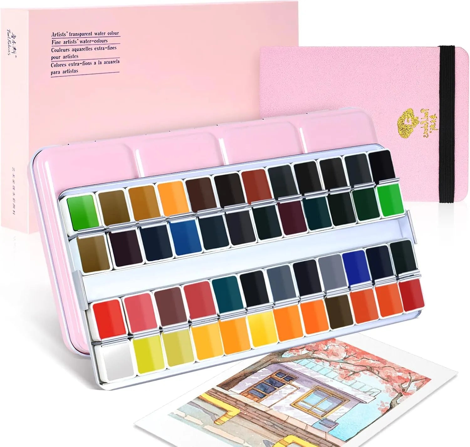 [[========Paul Rubens Watercolor Paint Artist Grade, 48 Colors Watercolor Paints Set Solid Cakes with Palette and Watercolor Journal 100% Cotton Hot Press For Artists Painters