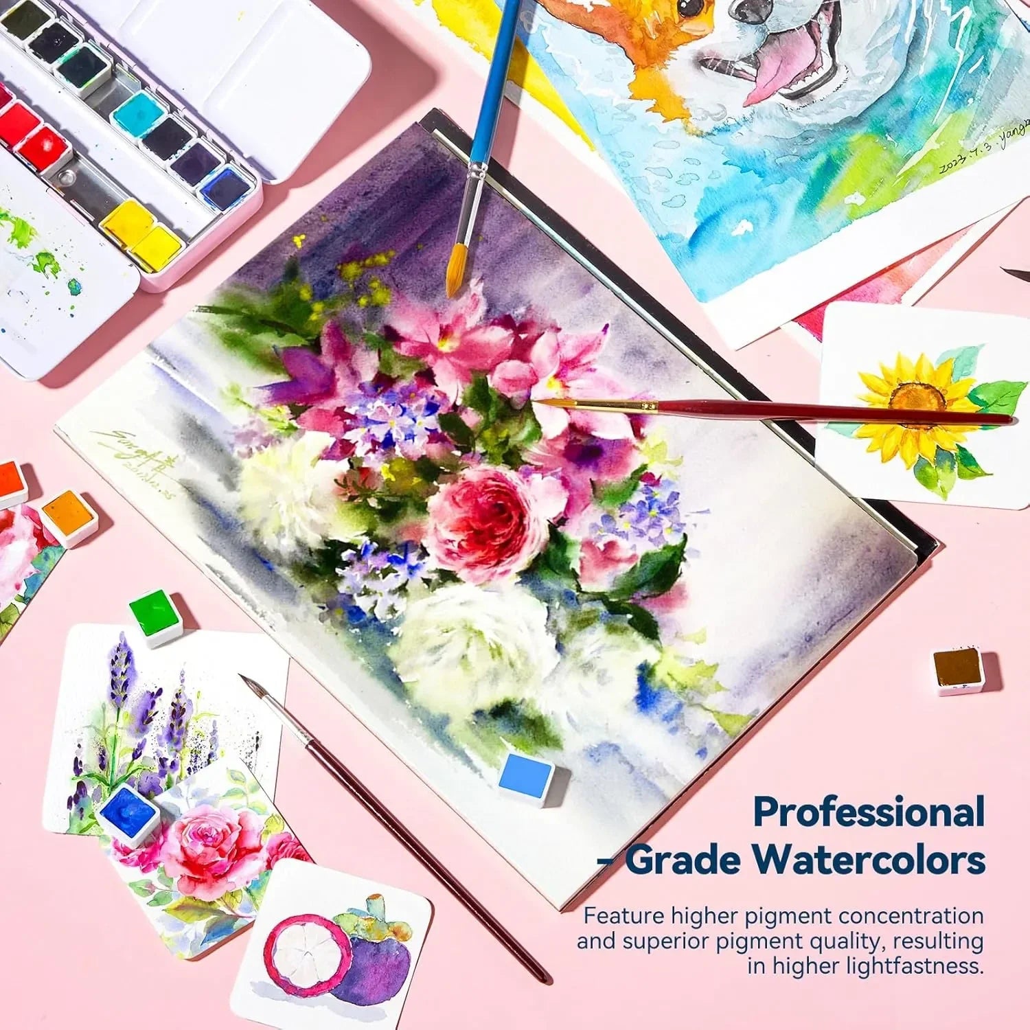 [[[=======Paul Rubens 24 Vivid Floral Colors Watercolor Paint& #0#2#4#6 Synthetic Squirrel Hair Paint Brushes kit