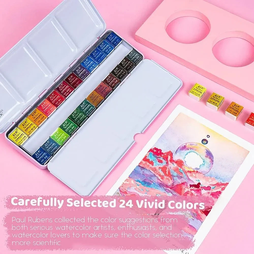 [[====Paul Rubens Artist Grade Watercolor Paint Set & Size 6 Watercolor Paint Brush,Art Supplies for Artists,Beginners and Students