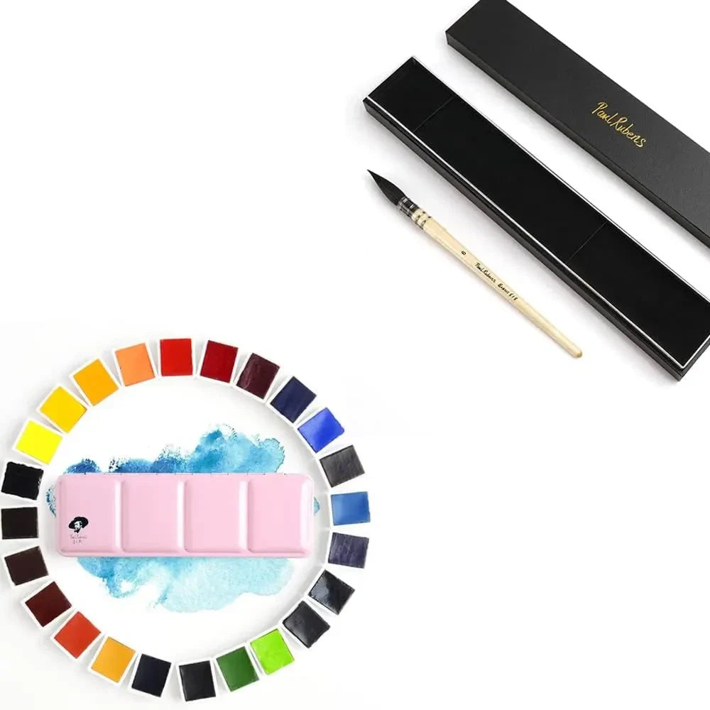 [[====Paul Rubens Artist Grade Watercolor Paint Set & Size 6 Watercolor Paint Brush,Art Supplies for Artists,Beginners and Students