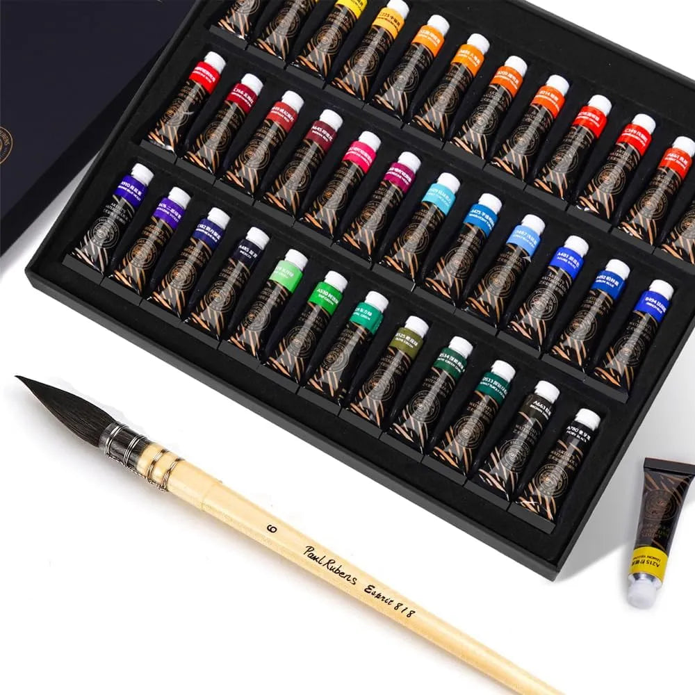 [[[=======Paul Rubens Artist Watercolor Paint Set,36 * 5 ml Vibrant Colors &Watercolor Paint Brush, Size 6 Wash/Mop Round ?Squirrel Hair Paint Brush for Art Painting
