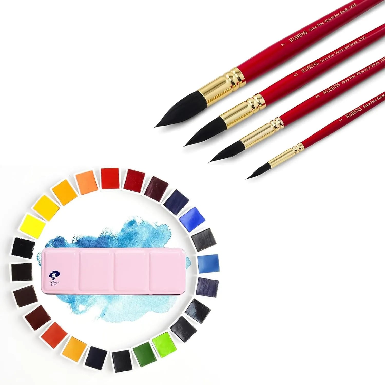 [[=======Paul Rubens Professional Watercolor Paint Set Artist Grade, 24 Vivid Colors&Watercolor Brushes Set, Synthetic Squirrel Hair Paint Brushes kit for Artists, Adults and Hobbists
