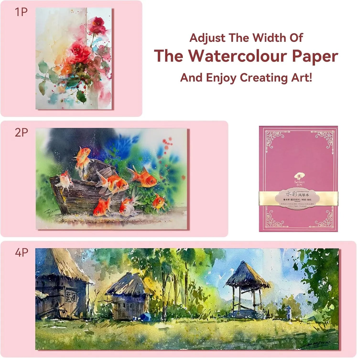 [[======52 Colors Travel Watercolor Paint Set (Purple Case) And Paul Rubens 5.8 x 4.1 Inches Organ Style Watercolor Paper, 140lb/300GSM 50% Cotton Hot Pressed Pack of 2 (20 Sheets)