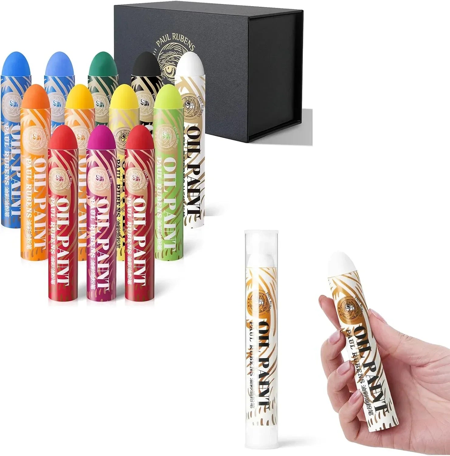 [[========Paul Rubens 12 Vibrant Colors Extra Large Oil Pastels Set A 60g Extra Large White Oil Pastels Set (Pack of 2)