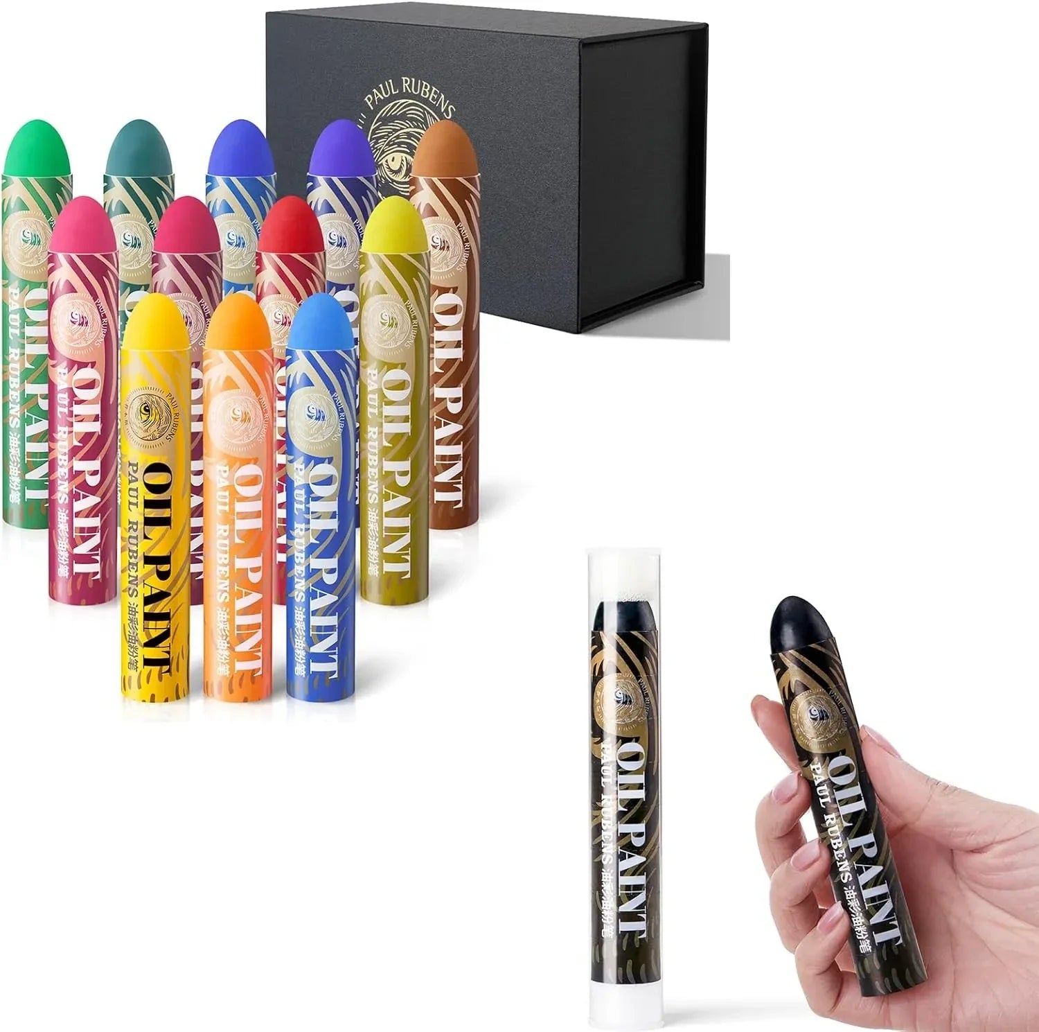 [[======Paul Rubens 12 Vibrant Colors Extra Large Oil Pastels Set B 60g Extra Large Black Oil Pastels Set (Pack of 2)