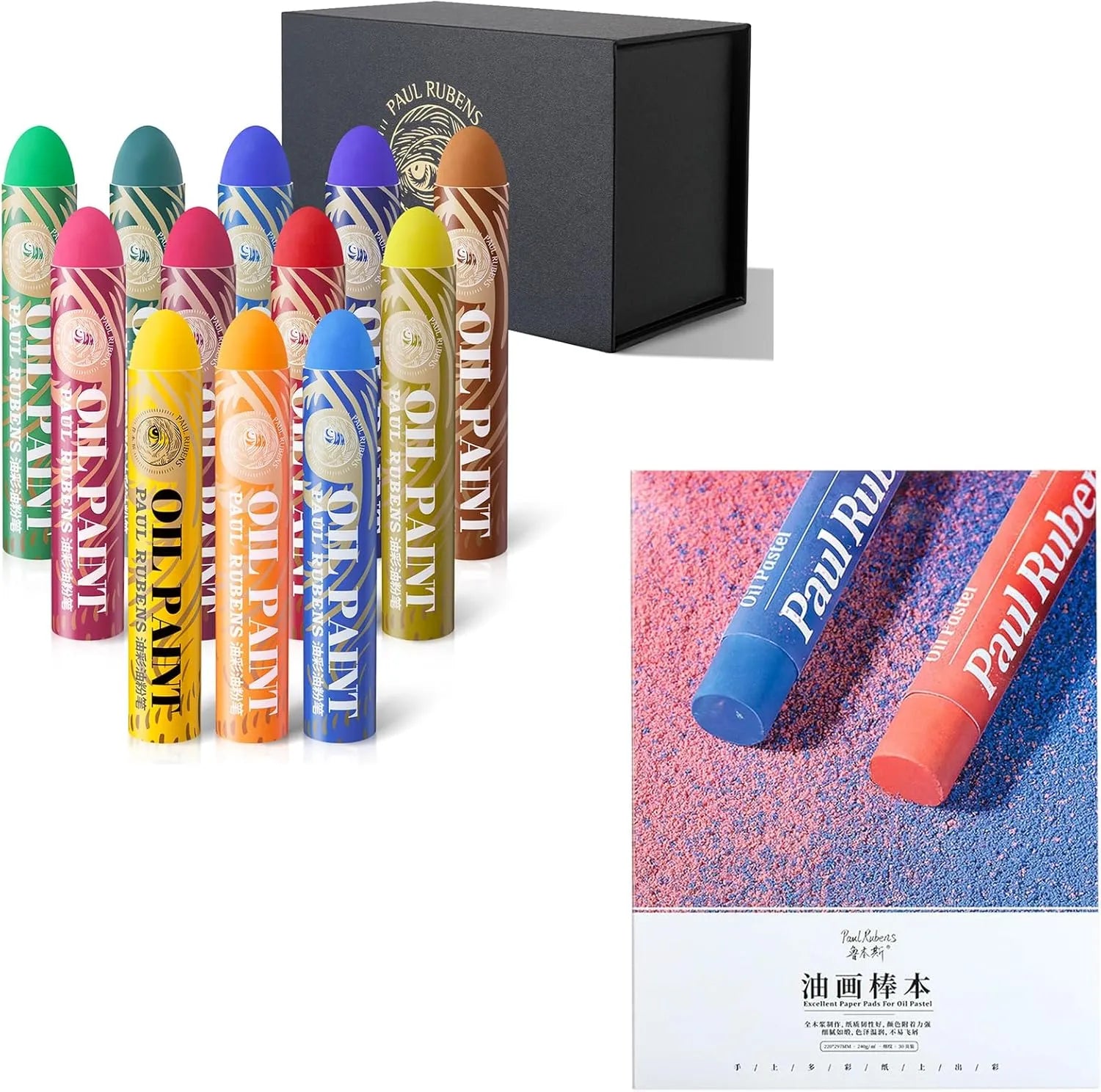 -----Paul Rubens 12 Vibrant Colors Extra Large Oil Pastels Set B Oil Pastels Paper, Mixed Media Sketchbook, 112lbs/240gsm Acid-Free Art Papers 8.7 x 11.7, 30 Sheets