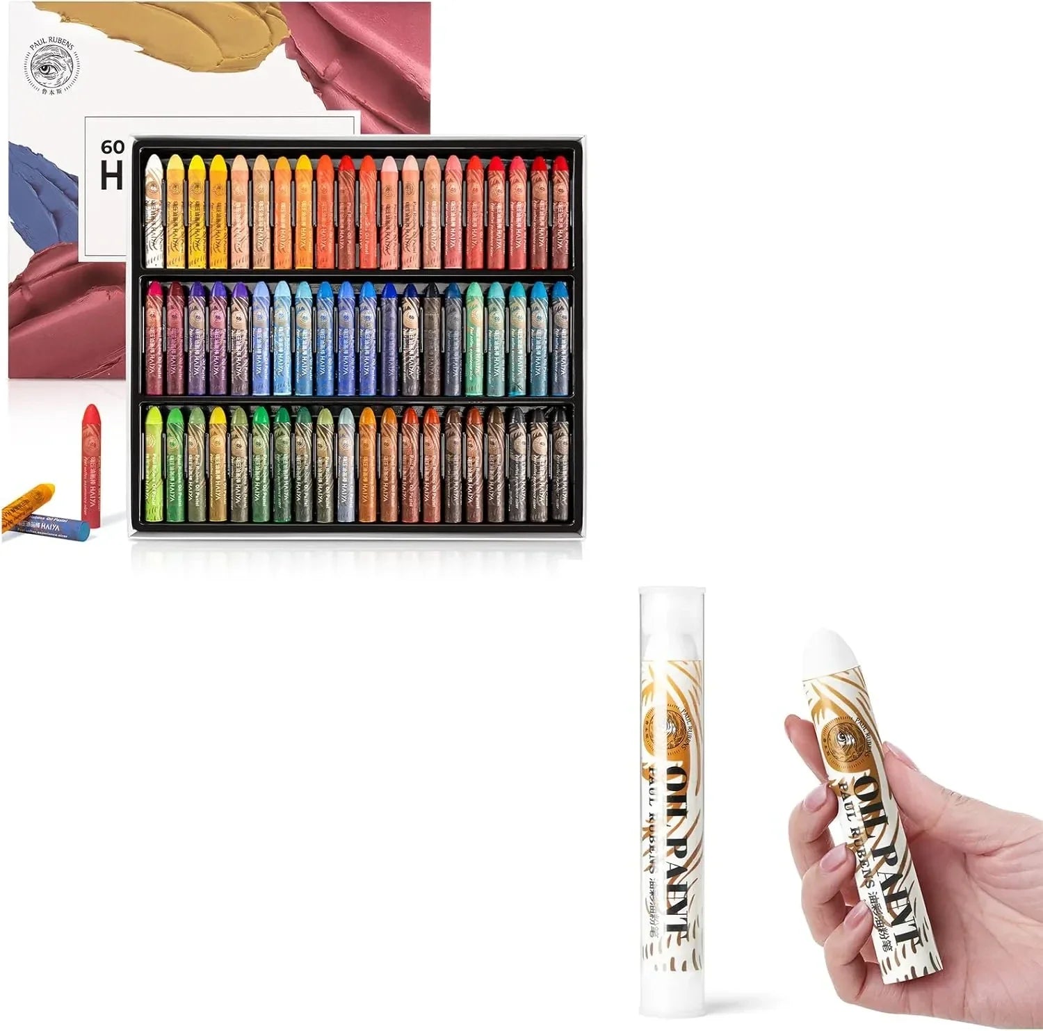 [[====Paul Rubens 60 Vibrant Colors Oil Pastel Set 60g Extra Large White Oil Pastels Set (Pack of 2)