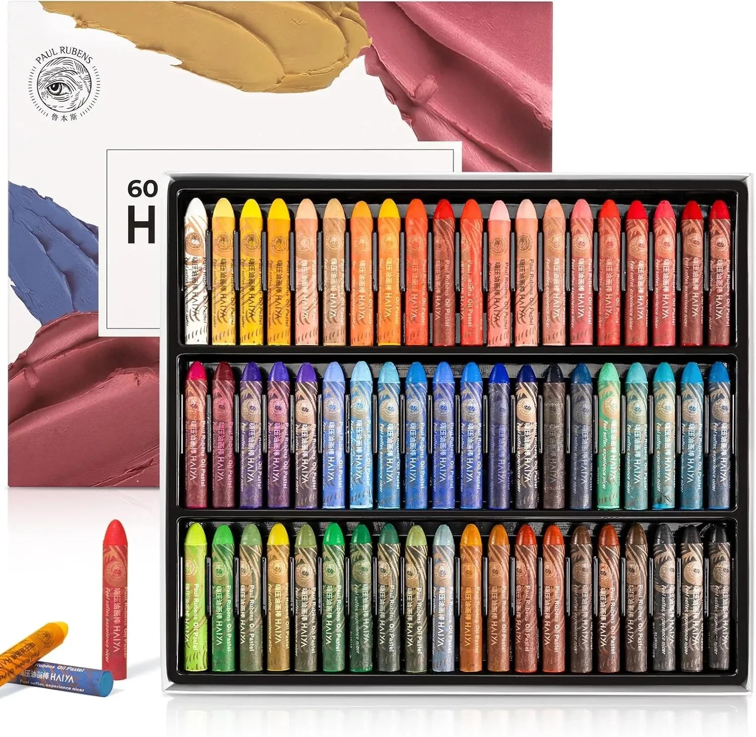 [[====Paul Rubens 60 Vibrant Colors Oil Pastel Set 60g Extra Large White Oil Pastels Set (Pack of 2)