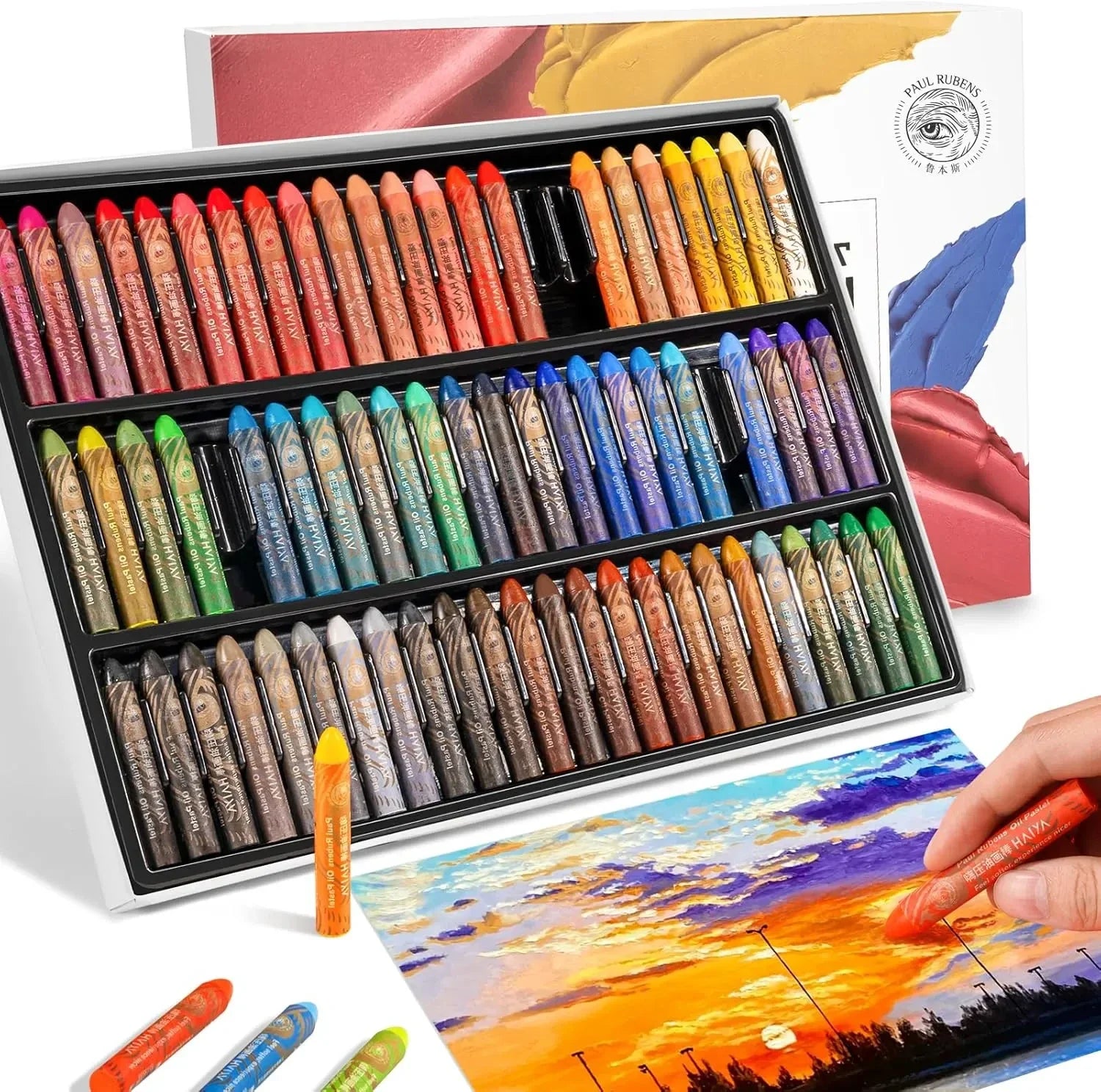 [[====Paul Rubens 72 Vibrant Colors Oil Pastel Set Oil Pastels Paper, Mixed Media Sketchbook, 112lbs/240gsm Acid-Free Art Papers 8.7 x 11.7, 30 Sheets