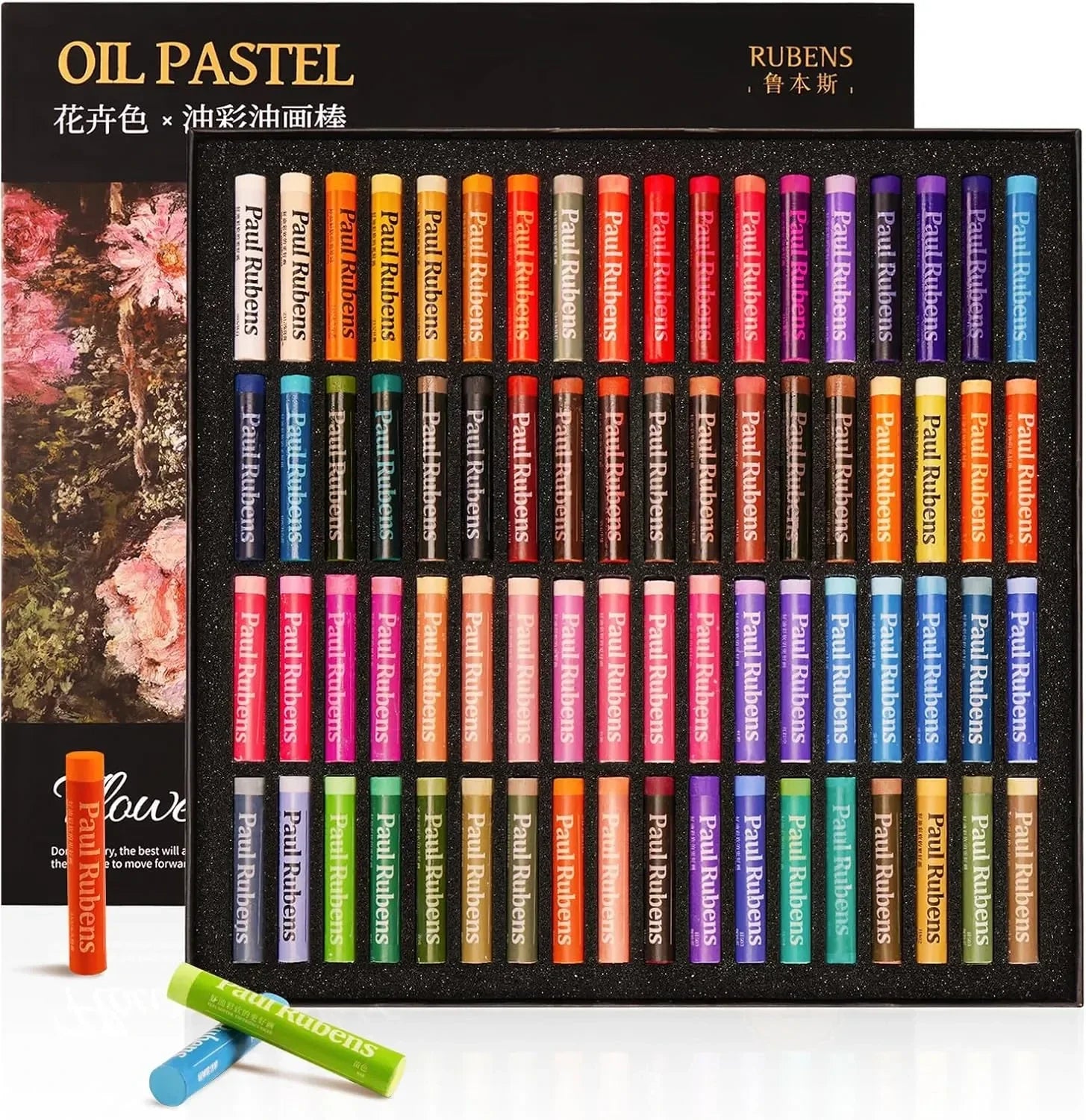[[===Paul Rubens Oil Pastels Set with 50 Colors Artist Soft Oil Pastels+6 Pcs White Oil Pastels+8.7 x 11.7 Inches Oil Pastel Book¡ꡧ30 Sheets¡ê?+5 Palette Knives for Artists, Professionals, Student, Hobbyist