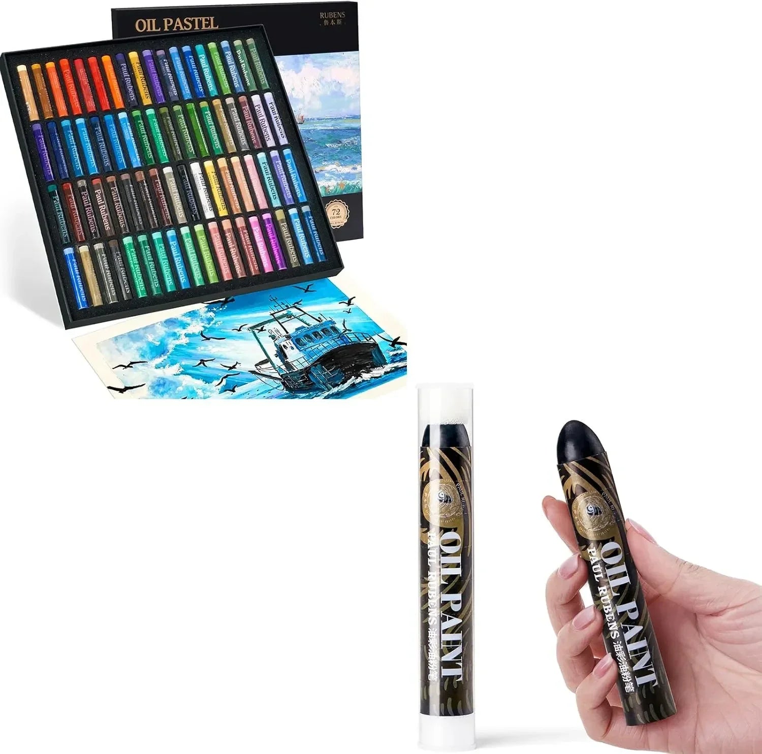 [[======Paul Rubens Oil Pastels for Artists, 72 Landscapes Colors Artist Soft Oil Pastel Set 60g Extra Large Black Oil Pastels Set (Pack of 2)