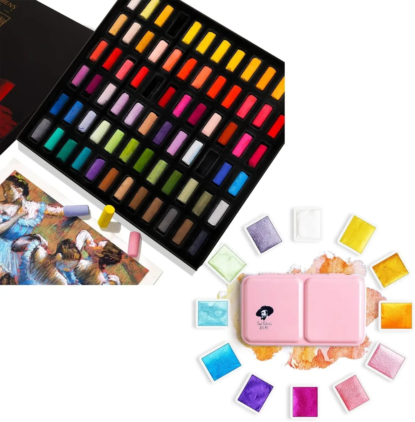 [[==Paul Rubens Professional Soft Pastels, Handmade 72 Vibrant Colors Chalk Pastels Watercolor Paint, 12 Assorted Colors with Glitter Sparkle Effect, Professional Grade for Aritsts Adults