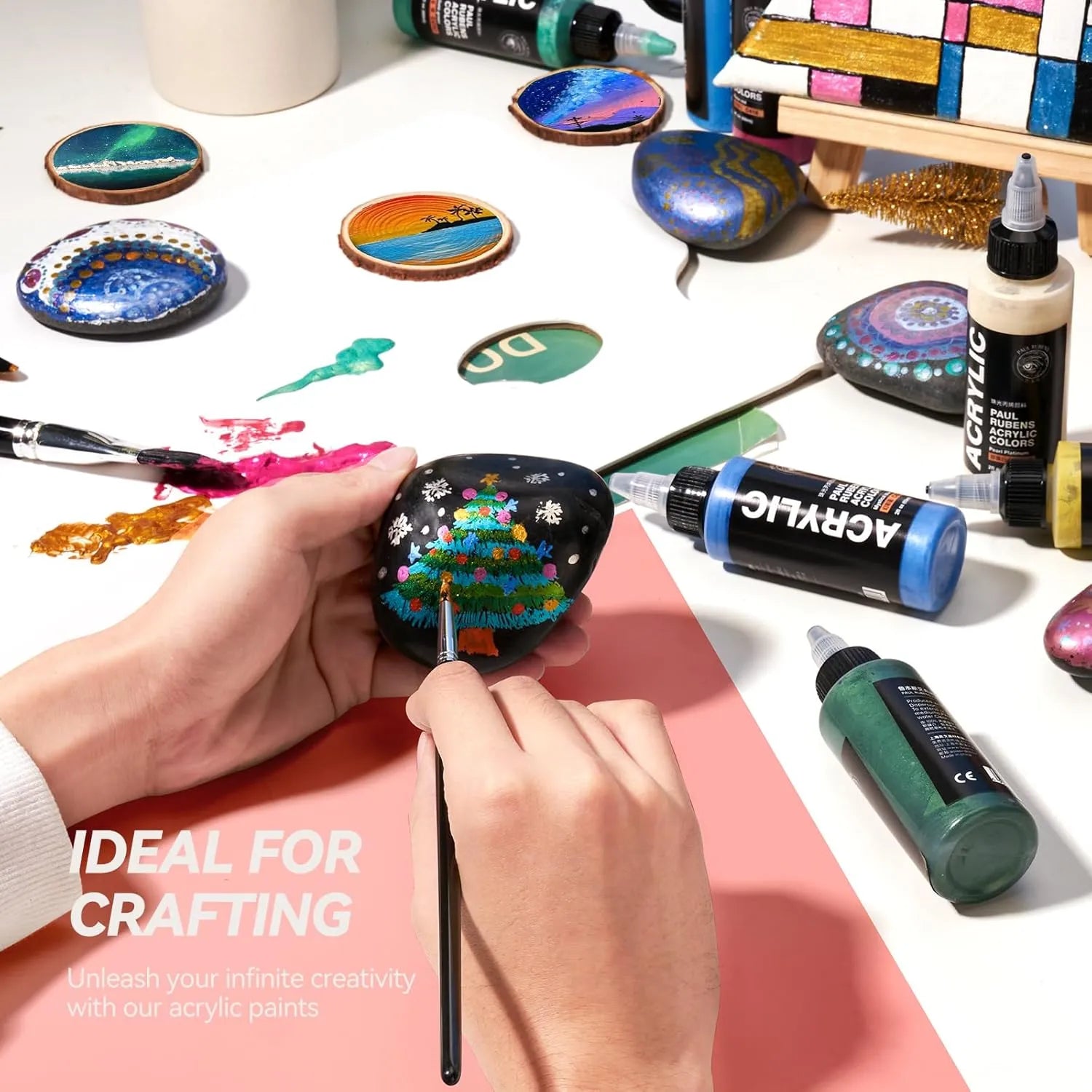 [[========Paul Rubens Acrylic Paint, 12 Colors Metallic Acrylic Paint Set A, 2oz/60ml Bottles, Rich Pigments, Strong Coverage Acrylic Paints For Adults, Artists, Beginners On Canvas Rocks Wood Ceramic Fabric