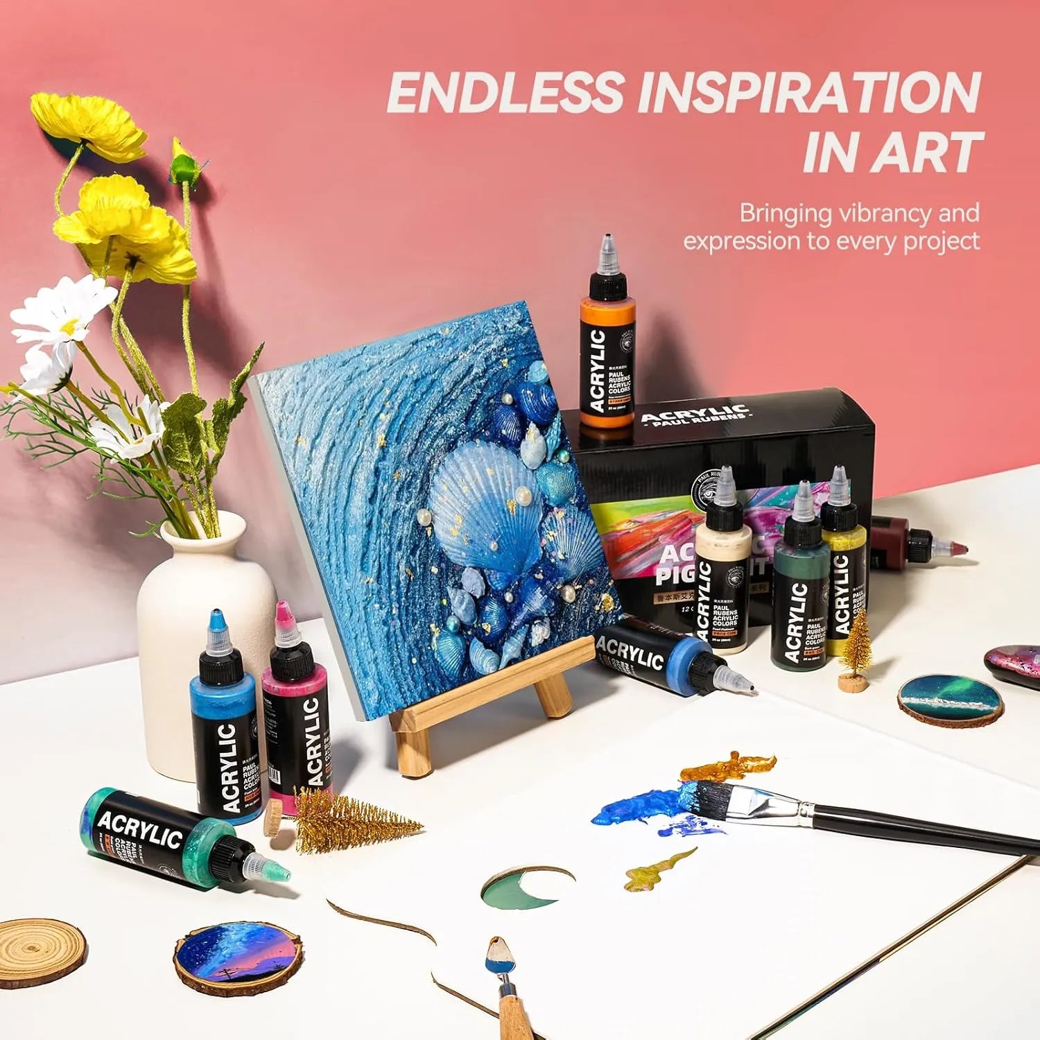 [[========Paul Rubens Acrylic Paint, 12 Colors Metallic Acrylic Paint Set A, 2oz/60ml Bottles, Rich Pigments, Strong Coverage Acrylic Paints For Adults, Artists, Beginners On Canvas Rocks Wood Ceramic Fabric