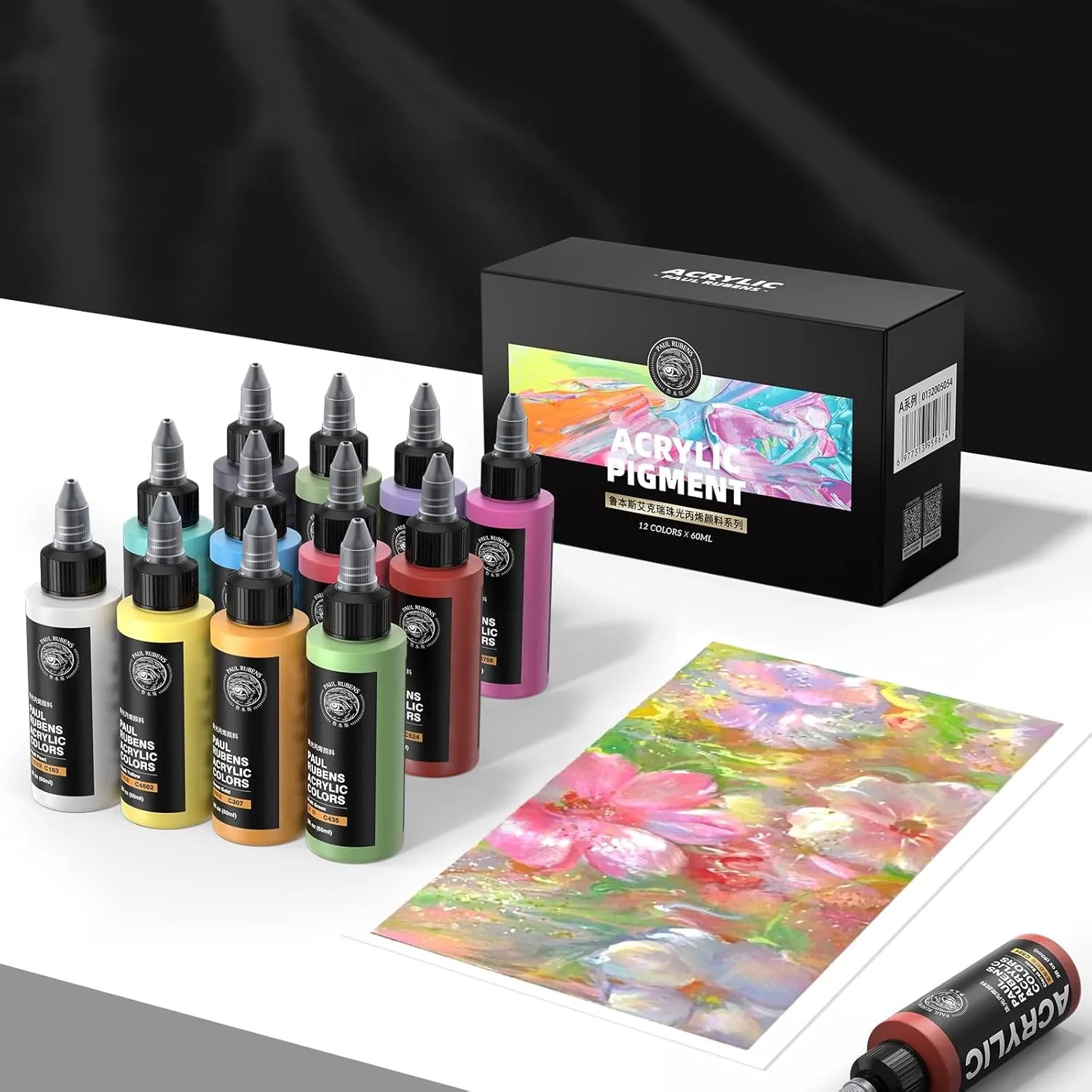 [[========Paul Rubens Acrylic Paint, 12 Colors Metallic Acrylic Paint Set A, 2oz/60ml Bottles, Rich Pigments, Strong Coverage Acrylic Paints For Adults, Artists, Beginners On Canvas Rocks Wood Ceramic Fabric