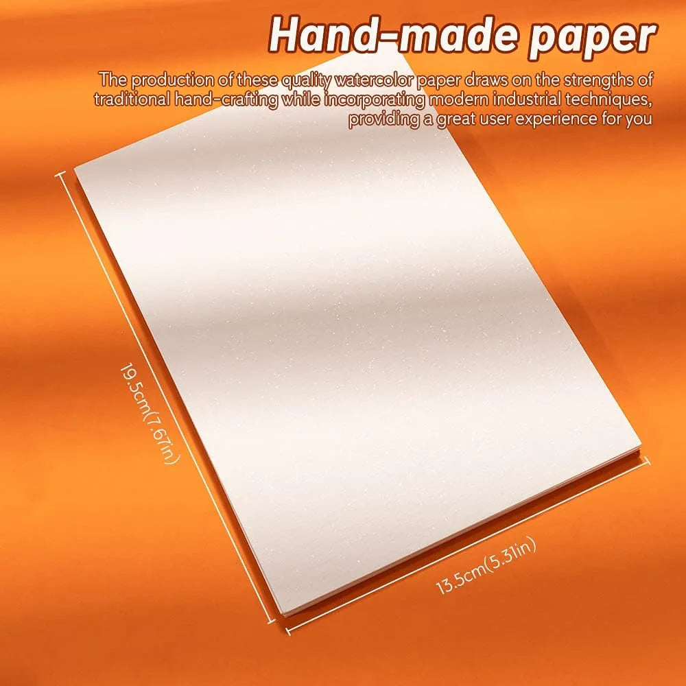 [[======Paul Rubens Art Supplies Watercolor Paper, Hand-Made Paper Cold Press, 100% Cotton Rag with Glitter Sparkling Effect, Acid-Free Paper 140lb/300gsm, 7.67"x 5.31" for Wet & Dry Mixed Media, 20 Sheets