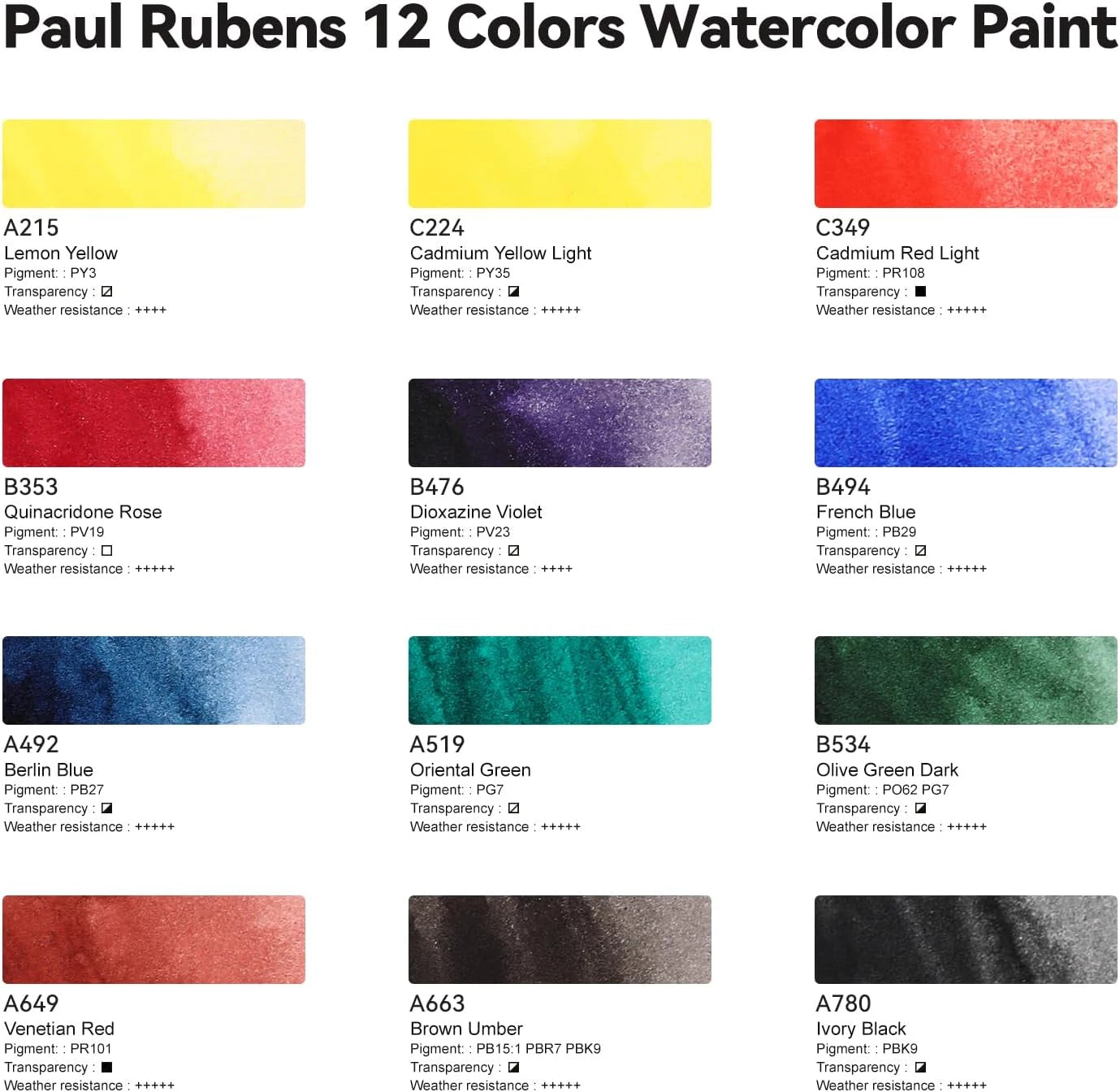 【【】】=========Paul Rubens Artist Watercolor Paint Set,12 Vibrant Colors in Portable Box, Great Lightfastness, Perfect Travel Professional Watercolor Set for Artists, Beginners, Adults