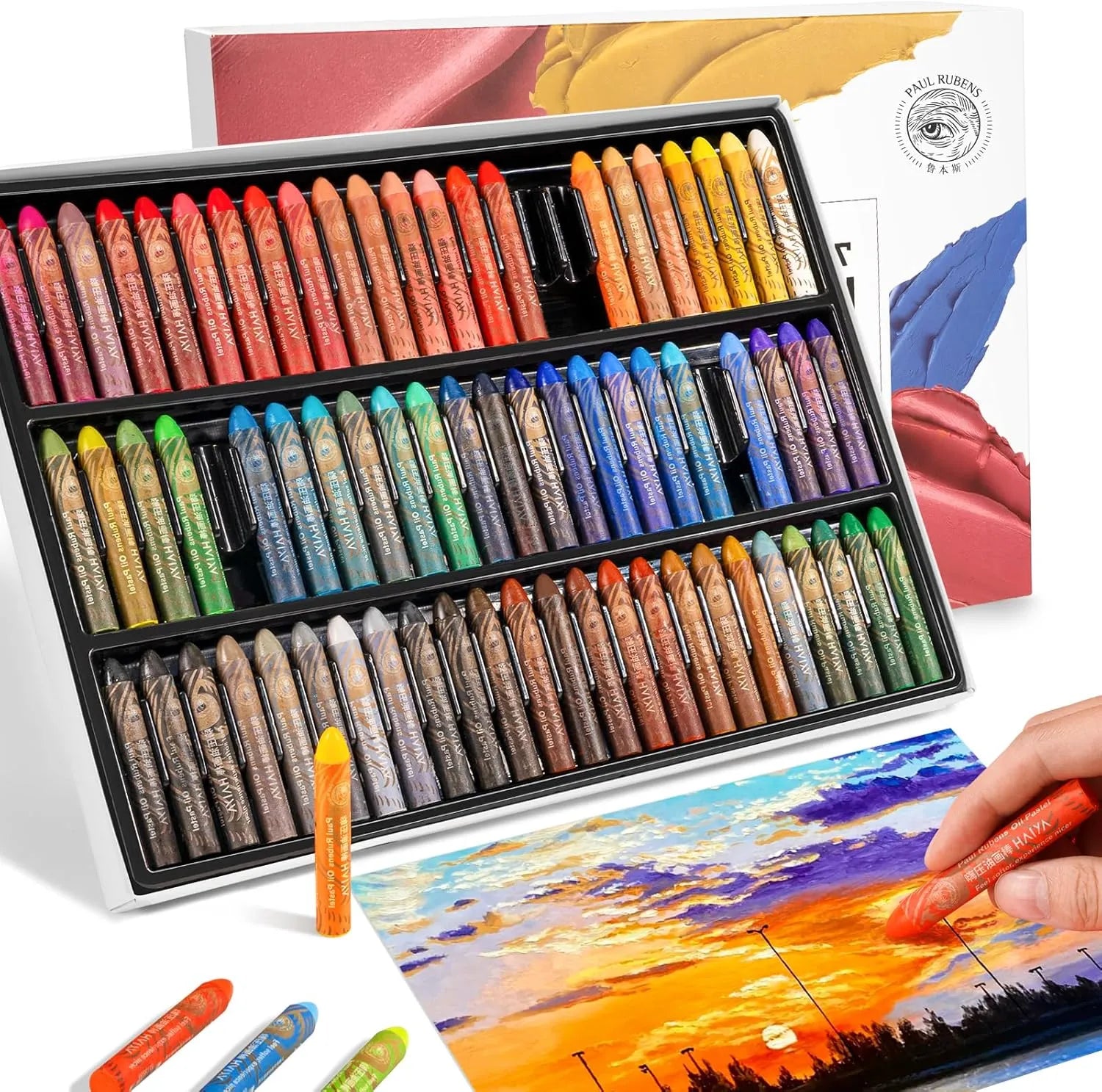 [======Paul Rubens Oil Pastels Set - 72 Vibrant Colors, Ultra-Soft and Creamy Texture, Easy to Blend for Artists and Beginners - Bullet Head Design for Drawing, Painting, Sketching