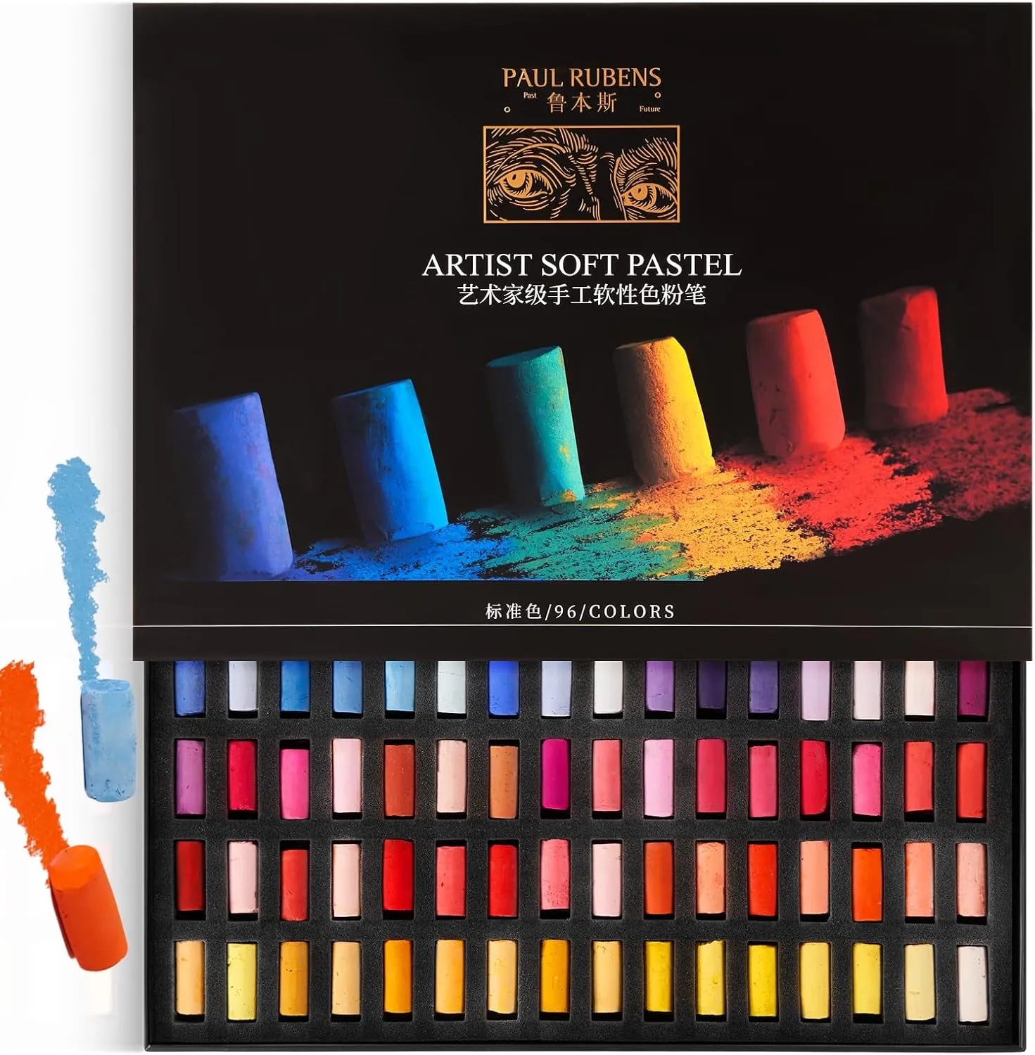 [[=======Paul Rubens Professional Soft Pastels, Handmade 96 Vibrant Colors Chalk Pastels Smooth and High Adhesion for Painting, Drawing, Blending, Crafting