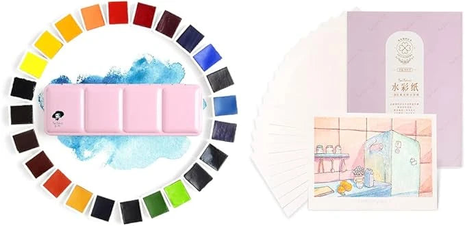 [[====Paul Rubens Professional Watercolor Paint Set Artist Grade,Watercolor Paper Hand-Made Paper, Hot Press 100% Cotton