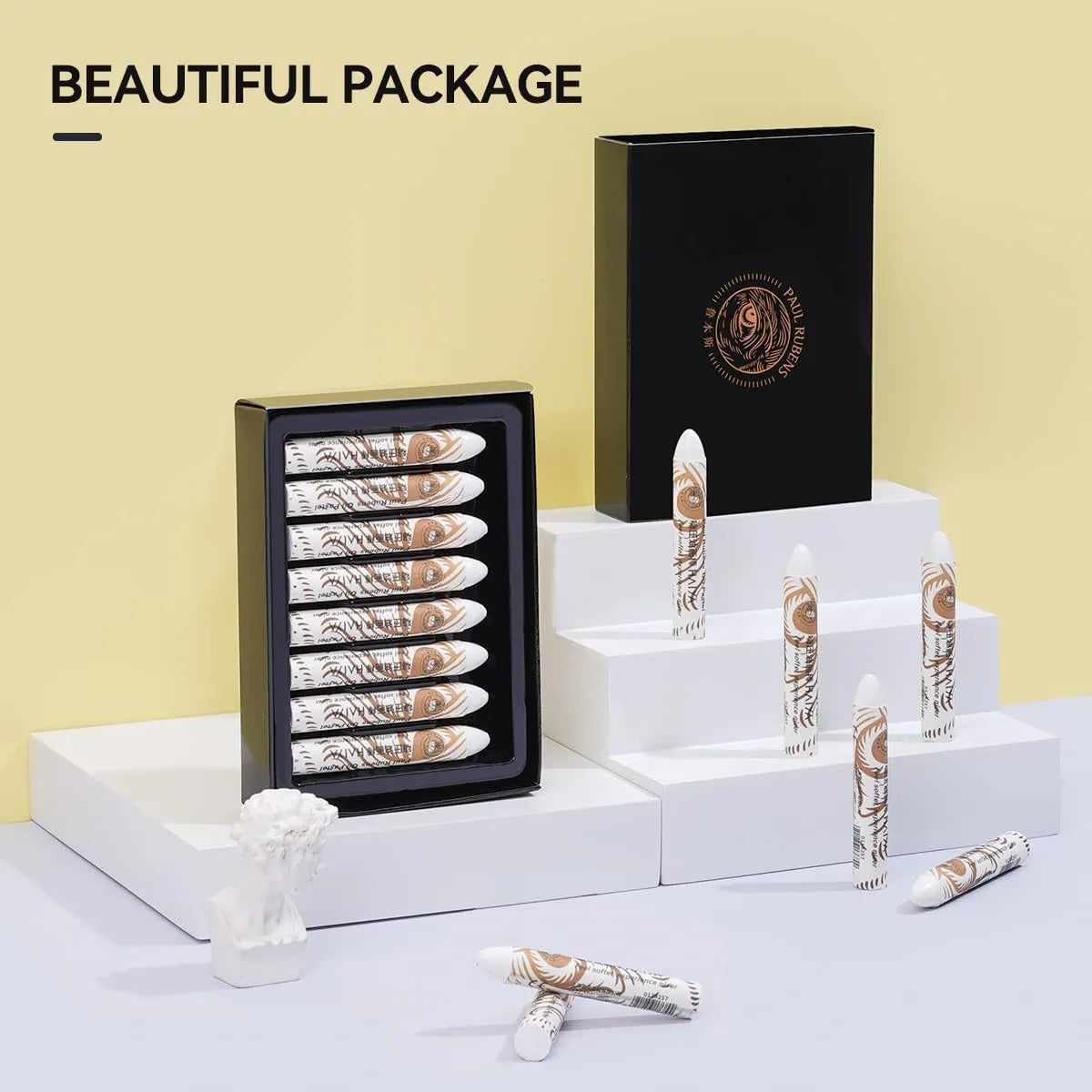 [======Paul Rubens White Oil Pastels (8 Pack) - Ultra-Creamy & Blendable, Bullet Tip for Precision - Premium Art Supplies for Drawing, Sketching & Painting - Ideal for Artists, Students & Beginners