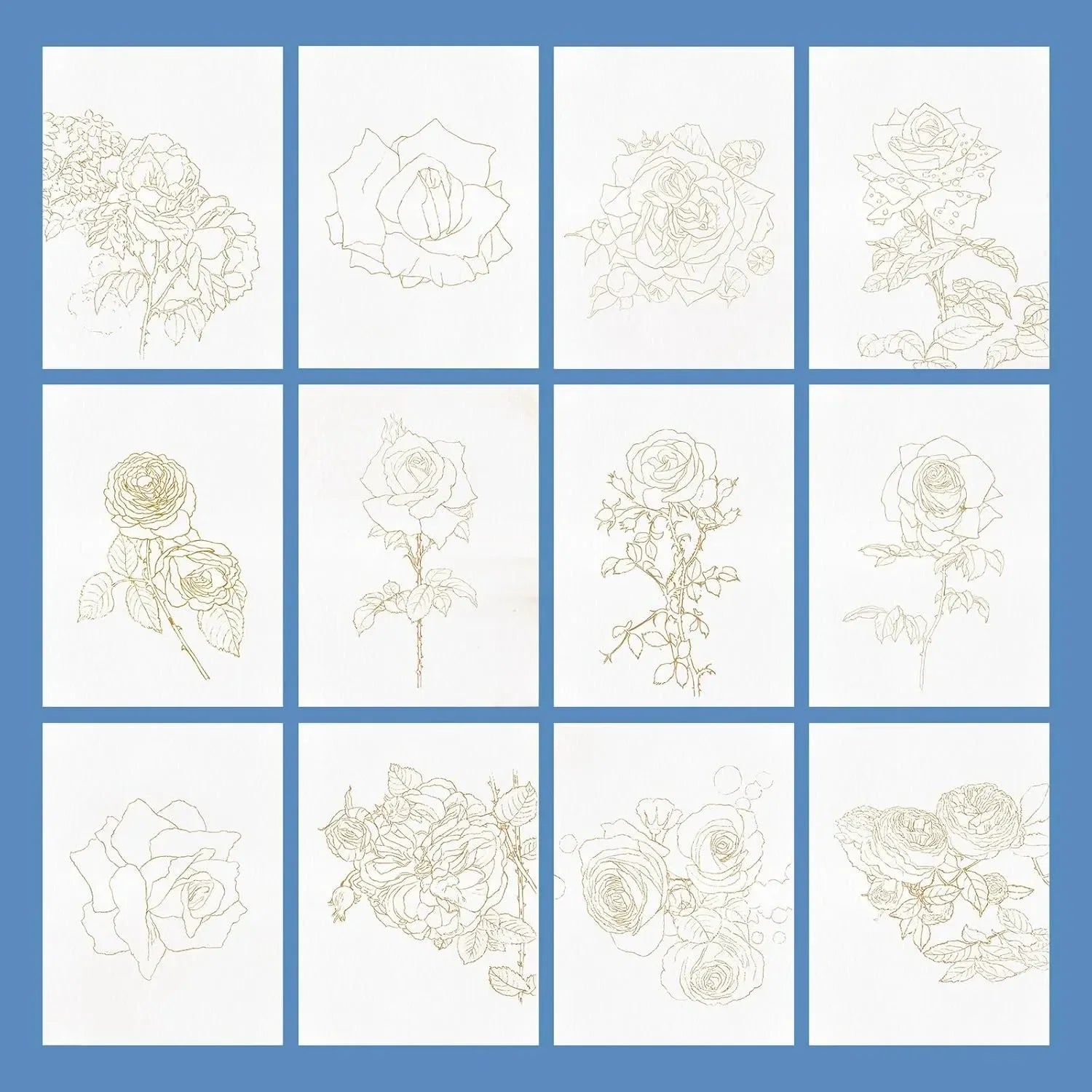 [[======Paul Rubens 24 Colors Solid Watercolor Paint and Paul Rubens 10.2 X 7.2 Inches Watercolor Coloring Paper, 140lb/300GSM 100% Cotton Hot Pressed Unique Roses Line Drawings Watercolor Paper (12 Sheets)