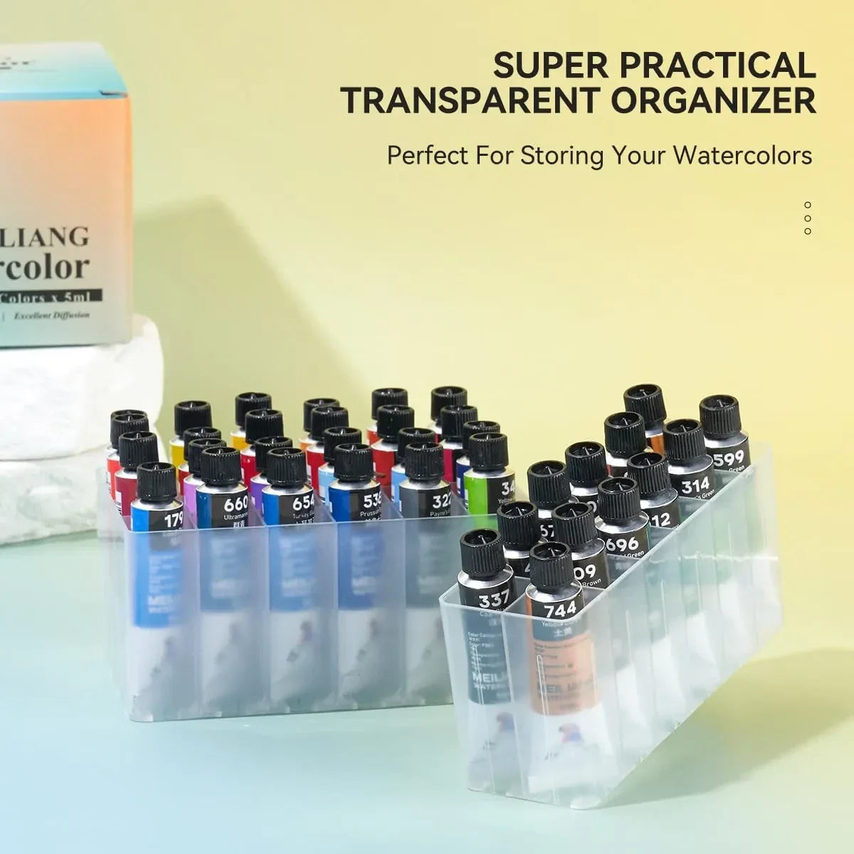 [[=====MeiLiang 36 Colors Watercolor Paint with Plastic Storage Box and Paul Rubens 5.5 x 5.5 Inches Organ Style Watercolor Paper, 140lb/300GSM 50% Cotton Hot Pressed Pack of 2 (14 Sheets)