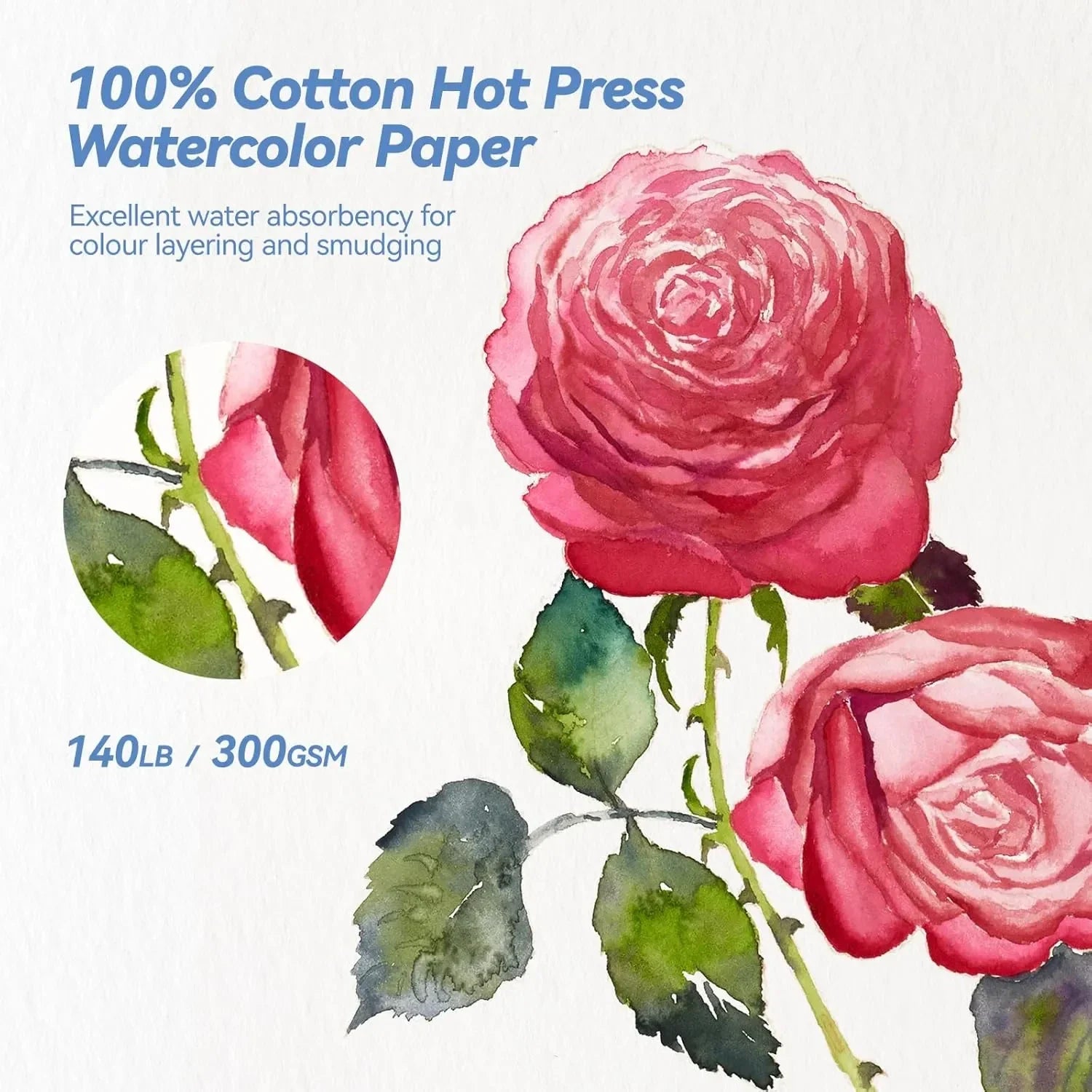 [[======Paul Rubens 24 Colors Solid Watercolor Paint and Paul Rubens 10.2 X 7.2 Inches Watercolor Coloring Paper, 140lb/300GSM 100% Cotton Hot Pressed Unique Roses Line Drawings Watercolor Paper (12 Sheets)