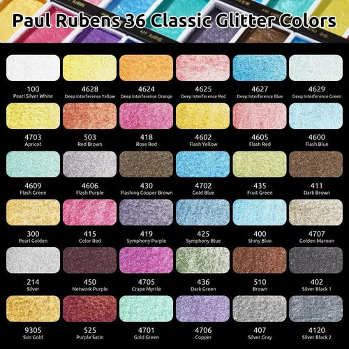 =====Paul Rubens Art Supplies Watercolor Paper&36 Classical Pearlescent Colors Solid Watercolor Paints