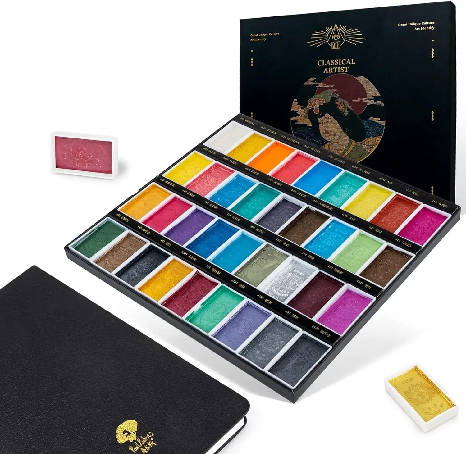 =====Paul Rubens Art Supplies Watercolor Paper&36 Classical Pearlescent Colors Solid Watercolor Paints