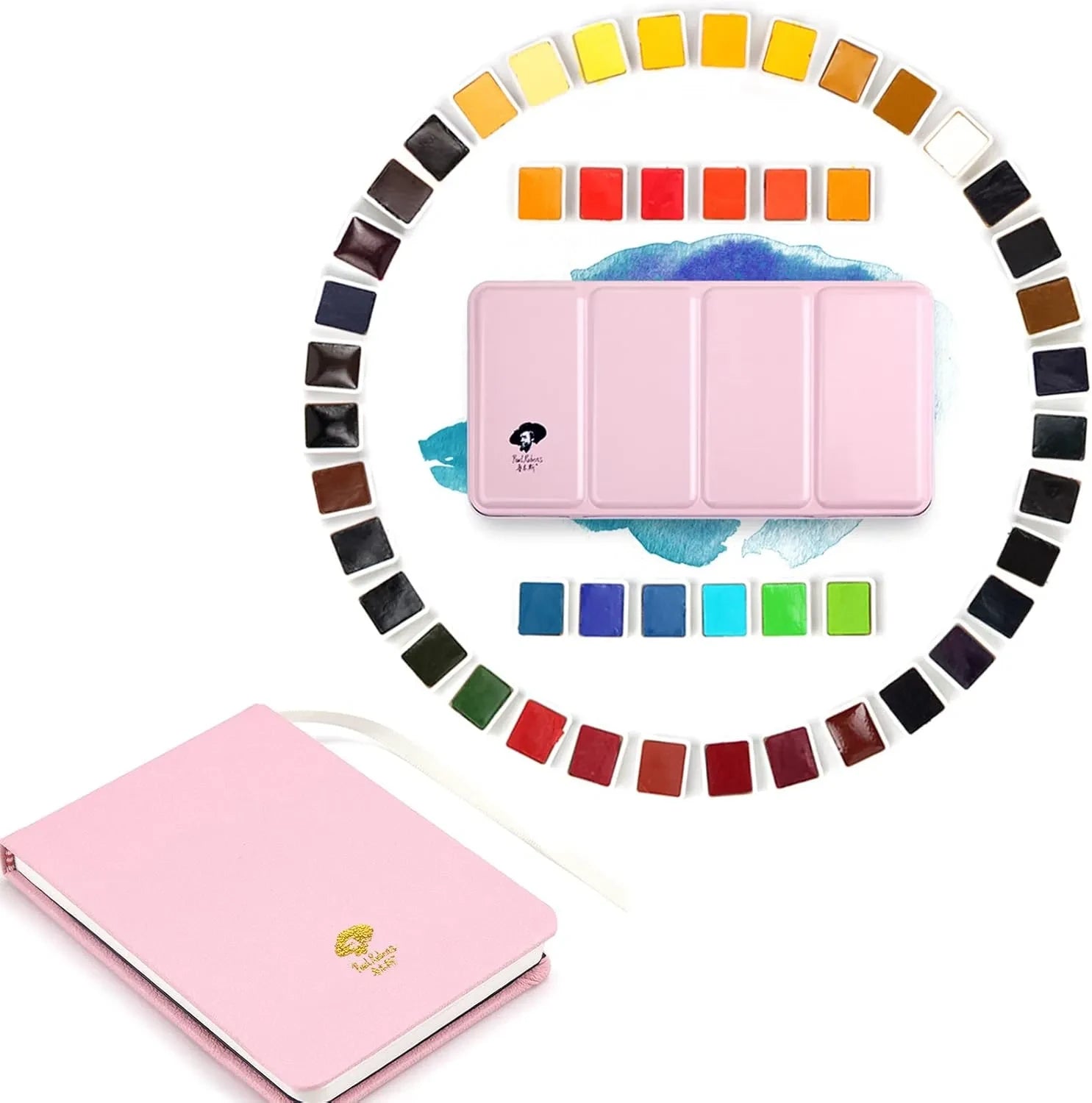 [[=====Paul Rubens Artist Grade Watercolor Paint, 48 Colors Solid Cakes with Watercolor Journal, 100% Cotton 140 lb (300 GSM) Hot Pressed Watercolor Paper, 20 Sheets Sized 3.8??£¤??£¤ x 5.2??£¤??£¤ Travel Art Journal