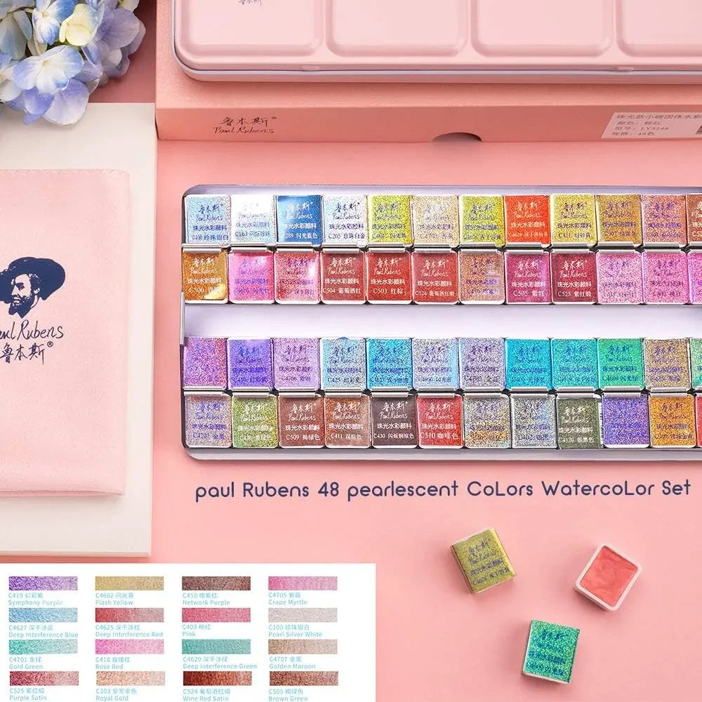 ?====Paul Rubens Artist Grade Watercolor Paint Set, 48 Glitter Colors,Watercolor Paper Block,100% Cotton and Acid-free