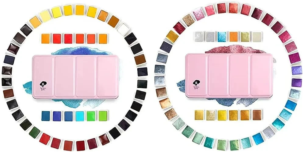 [[====Paul Rubens Artist Grade Watercolor Paint Set, 96 Colors Watercolor Paints 48 Glitter&48 Vibrant Colors, Portable Metal Case, Suitable for Beginners, Hobbyists, Students, Artists