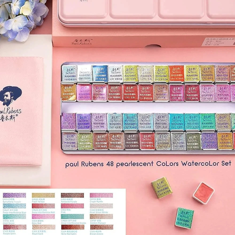 [[====Paul Rubens Artist Grade Watercolor Paint Set, 96 Colors Watercolor Paints 48 Glitter&48 Vibrant Colors, Portable Metal Case, Suitable for Beginners, Hobbyists, Students, Artists