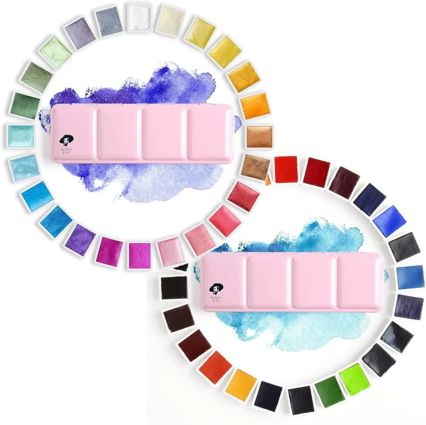 [[====Paul Rubens Professional 48 Colors Watercolor Paint Set Artist Grade,Including 24 Vivid Colors + 24 Glitter Color + Watercolor Blockwith Portable Metal Box for Artists, Beginners, Hobbyists, Students