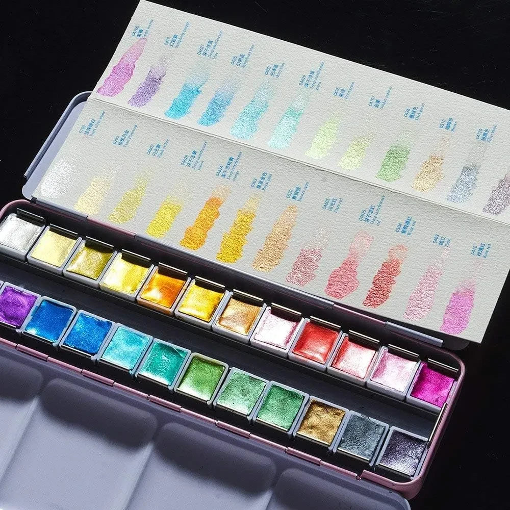 [[====Paul Rubens Professional 48 Colors Watercolor Paint Set Artist Grade,Including 24 Vivid Colors + 24 Glitter Color + Watercolor Blockwith Portable Metal Box for Artists, Beginners, Hobbyists, Students