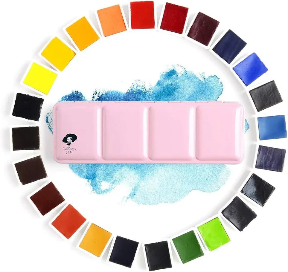 [[====Paul Rubens Professional 48 Colors Watercolor Paint Set Artist Grade,Including 24 Vivid Colors + 24 Glitter Color + Watercolor Blockwith Portable Metal Box for Artists, Beginners, Hobbyists, Students