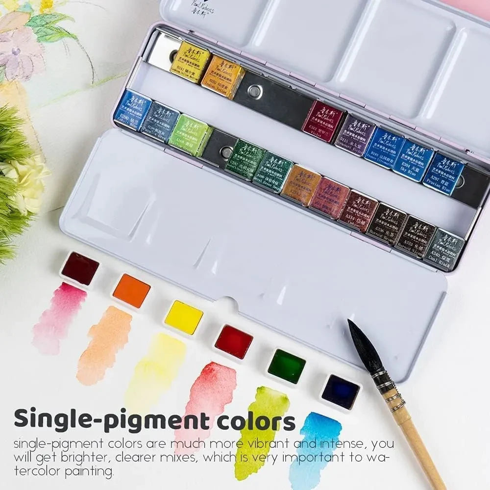 ======Paul Rubens Professional Watercolor Paint Set,24colors,Hot Press Watercolor Journal,50% Cotton 140 lb/300gsm 20 Sheets 5.2??£¤??£¤ x 3.8??£¤??£¤ Travel Art Journal