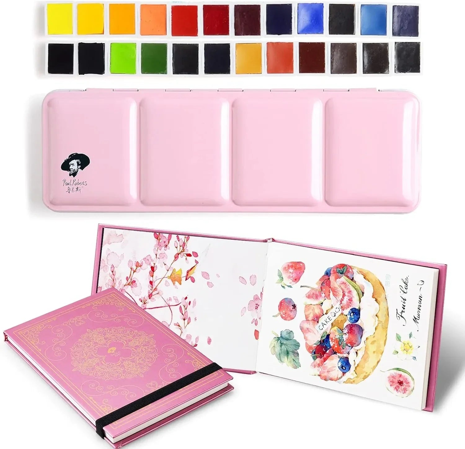 ======Paul Rubens Professional Watercolor Paint Set,24colors,Hot Press Watercolor Journal,50% Cotton 140 lb/300gsm 20 Sheets 5.2??£¤??£¤ x 3.8??£¤??£¤ Travel Art Journal