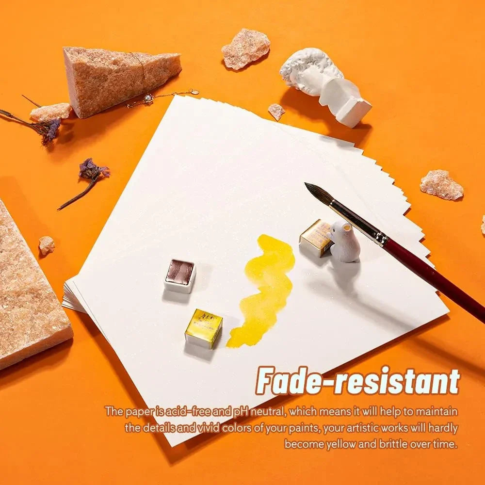 [[======Paul Rubens Art Supplies Watercolor Paper, Hand-Made Paper Cold Press, 100% Cotton Rag with Glitter Sparkling Effect, Acid-Free Paper 140lb/300gsm, 7.67"x 5.31" for Wet & Dry Mixed Media, 20 Sheets