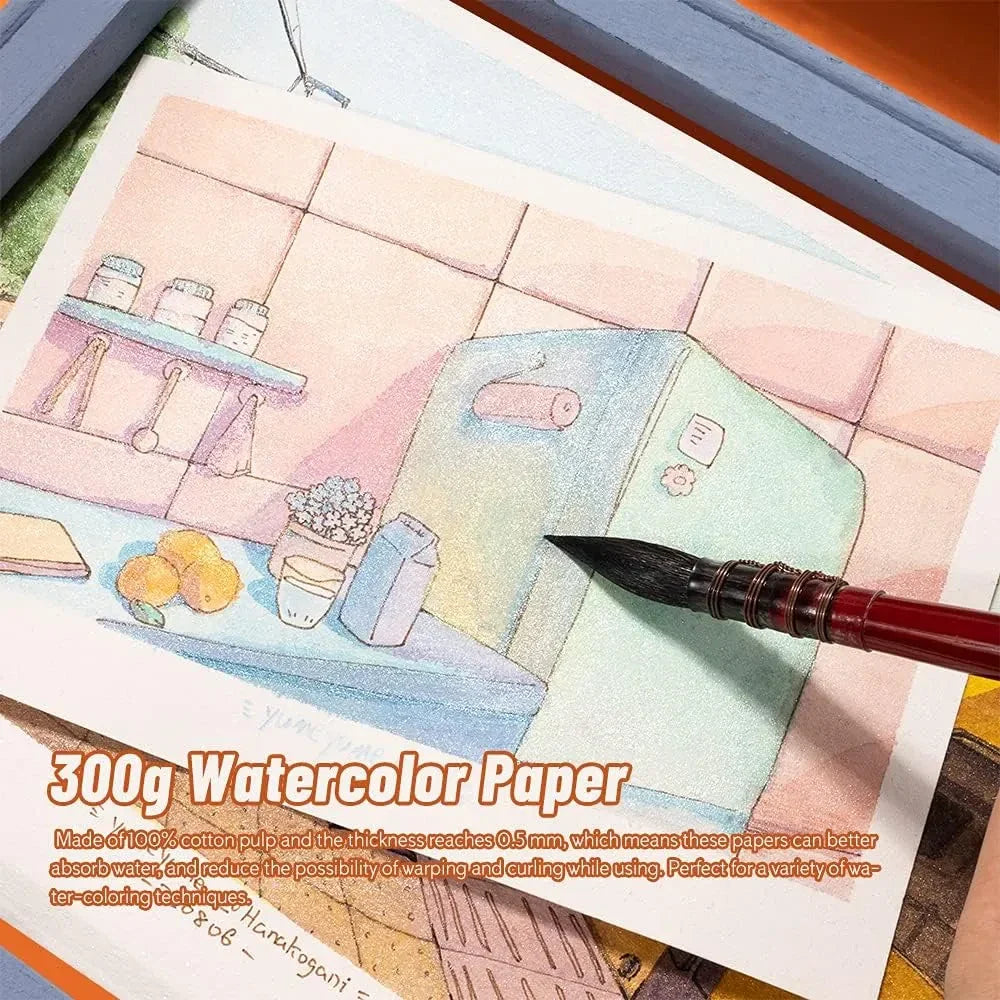 [[====Paul Rubens Professional Watercolor Paint Set Artist Grade,Watercolor Paper Hand-Made Paper, Hot Press 100% Cotton